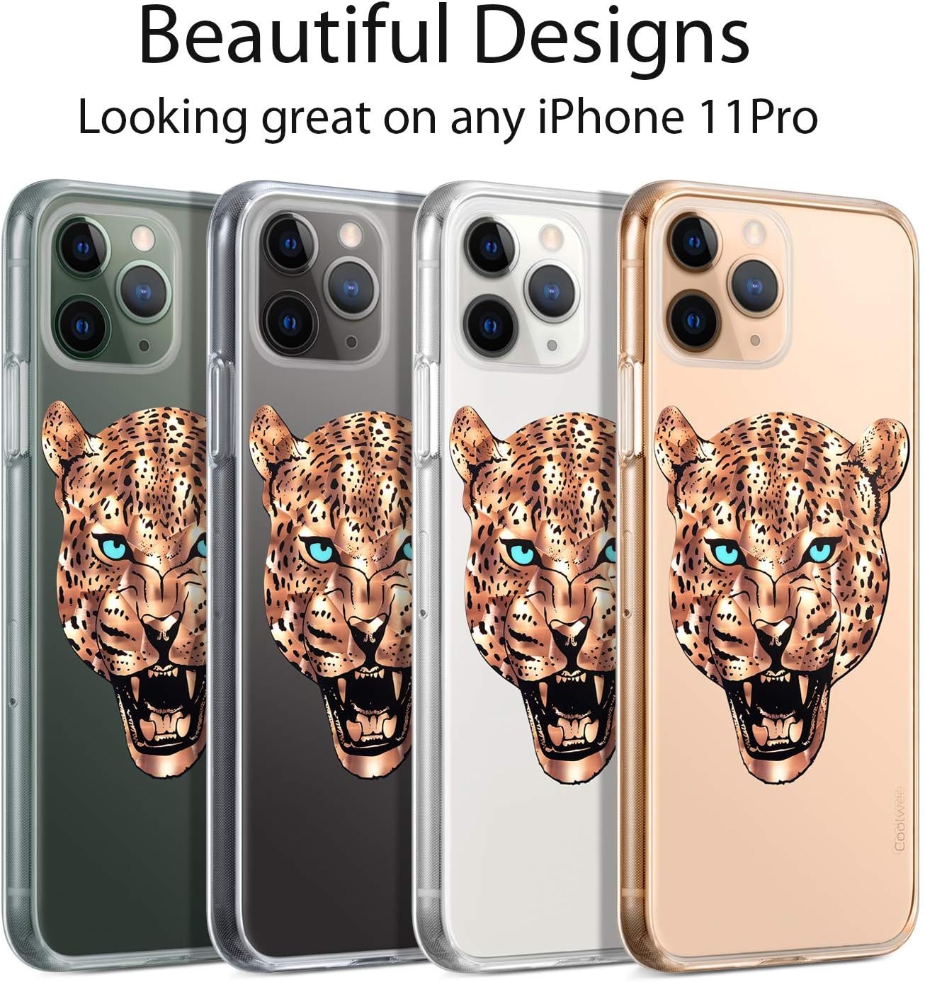 Coolwee Rose Gold Leopard Protective Compatible with iPhone 11 Pro [Anti Yellow] Slim Foil Clear Design Women Girls Men Hard Back Case Soft TPU Bumper Cover for Apple iPhone 11 Pro 5.8 inch