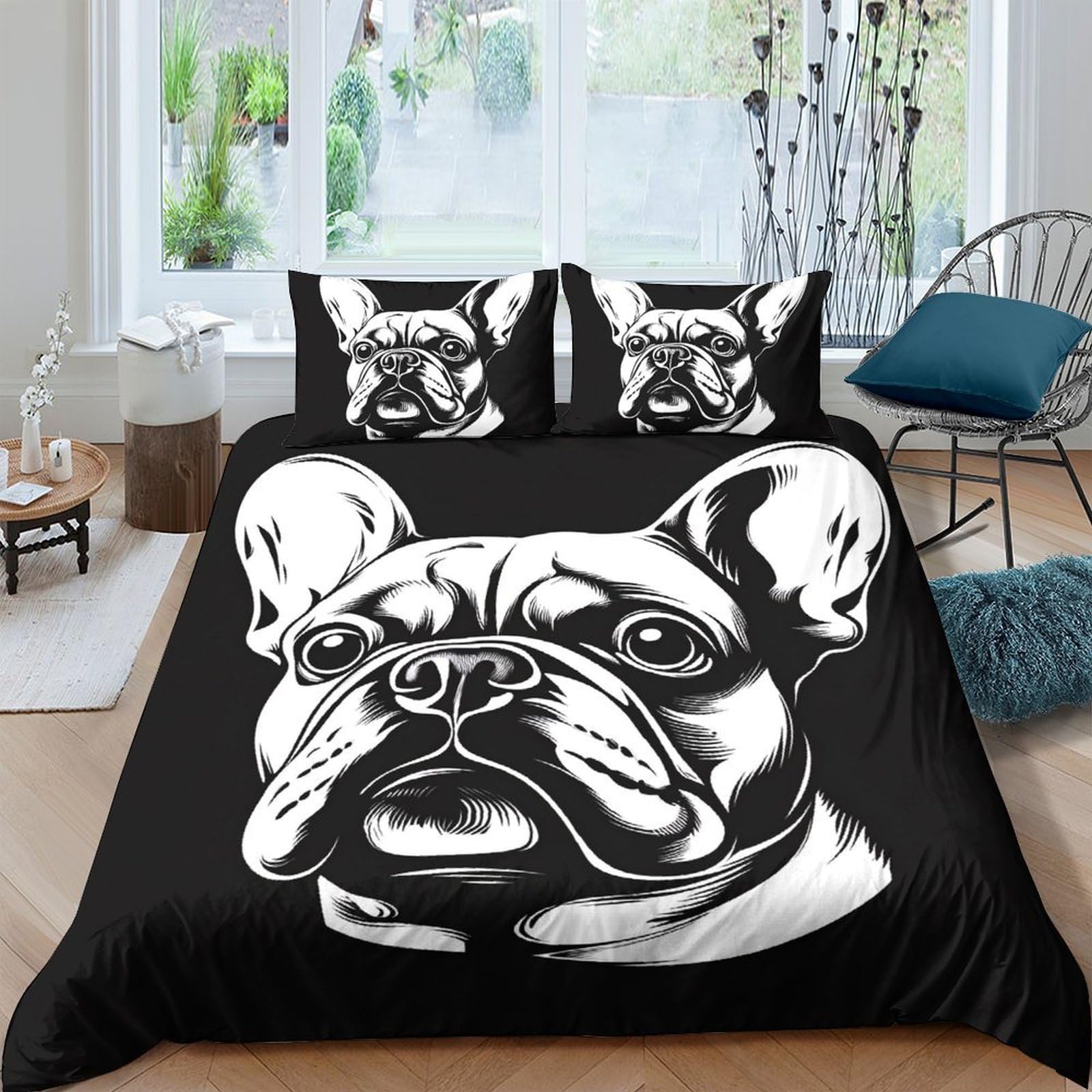 Ctjqhvkz Style-10 3D Printed French Bulldog Black Fitted Sheet Microfiber Soft Non Slip Dog Illustration Bed Cover For Bedroom Guest Room Mattress Protection Single（135X200cm）