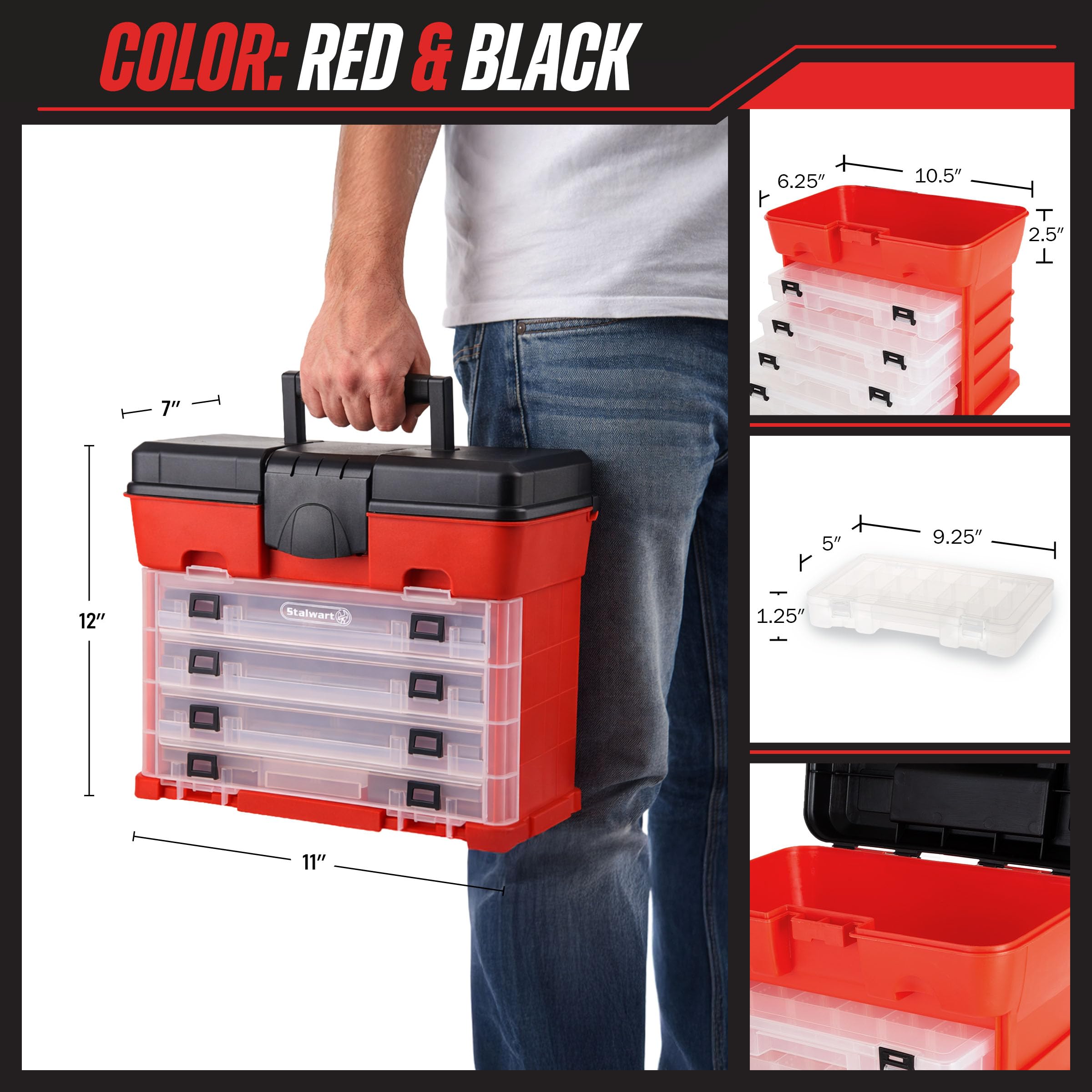 Portable Tool Storage Box - Small Parts Organizer with 4 Multi
