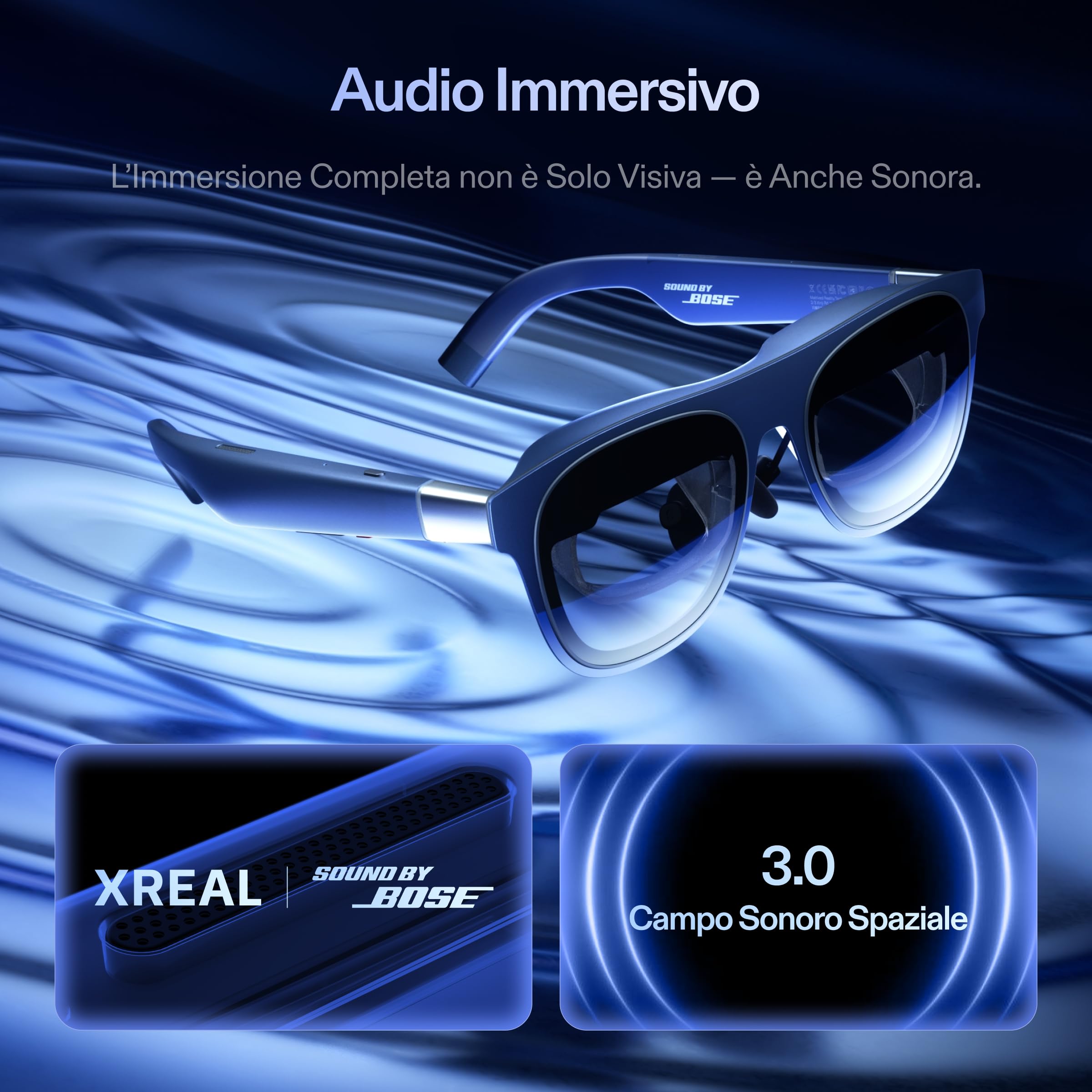 XREAL 1S Occhiali AR, Schermo Virtuale da 500", Occhiali Intelligenti con FOV 52°, 3DoF Nativo, REAL 3D, Chip X1, Compatibili con Tutti i Dispositivi USB-C DP iPhone 17/16/15 Cobalt