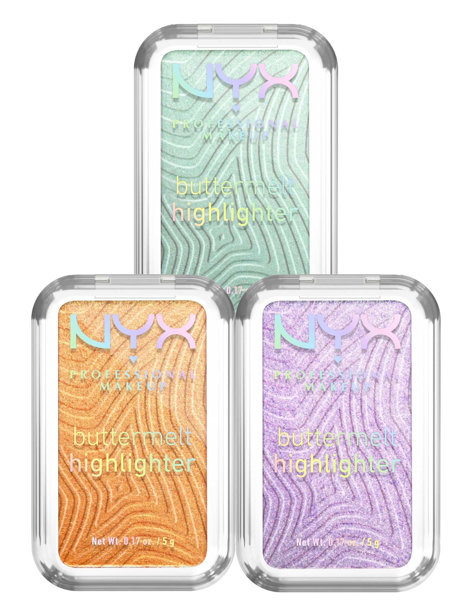 NYX Professional Makeup Illuminante Buttermelt Highlighter in Polvere Sfumabile Stratificabile con Burro di Mango Mandorle e Karité Colore 30 Butta Bling + 40 No 1 Butta + 20 Butta Mint - Set da 3