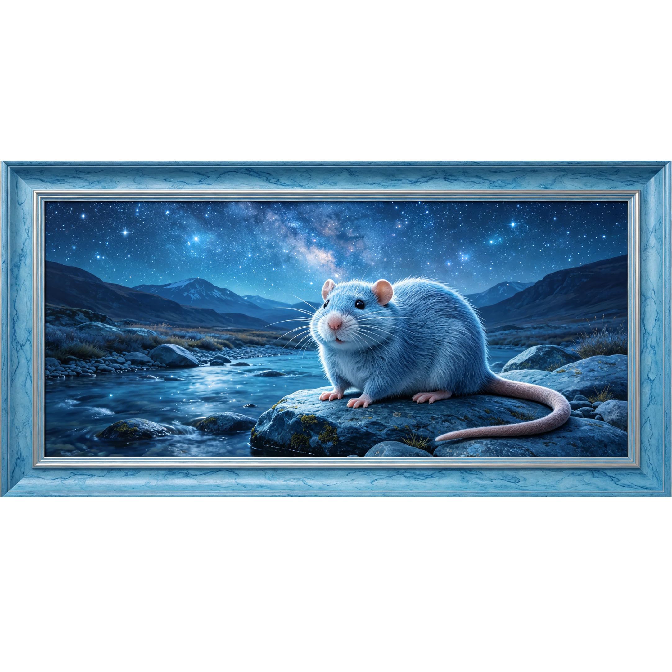 Agglomerix 3D Framed Wall Art Fantasy Mouse Mountain River Starry Sky Galaxy Landscape Night Nature Large Size Self-Adhesive Removable Wall Decor Prints Artwork for Living Room Bedroom Office