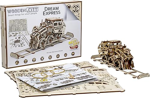 Miniatura 2 de WOODEN.CITY Dream Express - Rompecabezas de madera 3D para adultos, construye tu propio tren con motor de banda de goma, modelo de autoensamblaje,