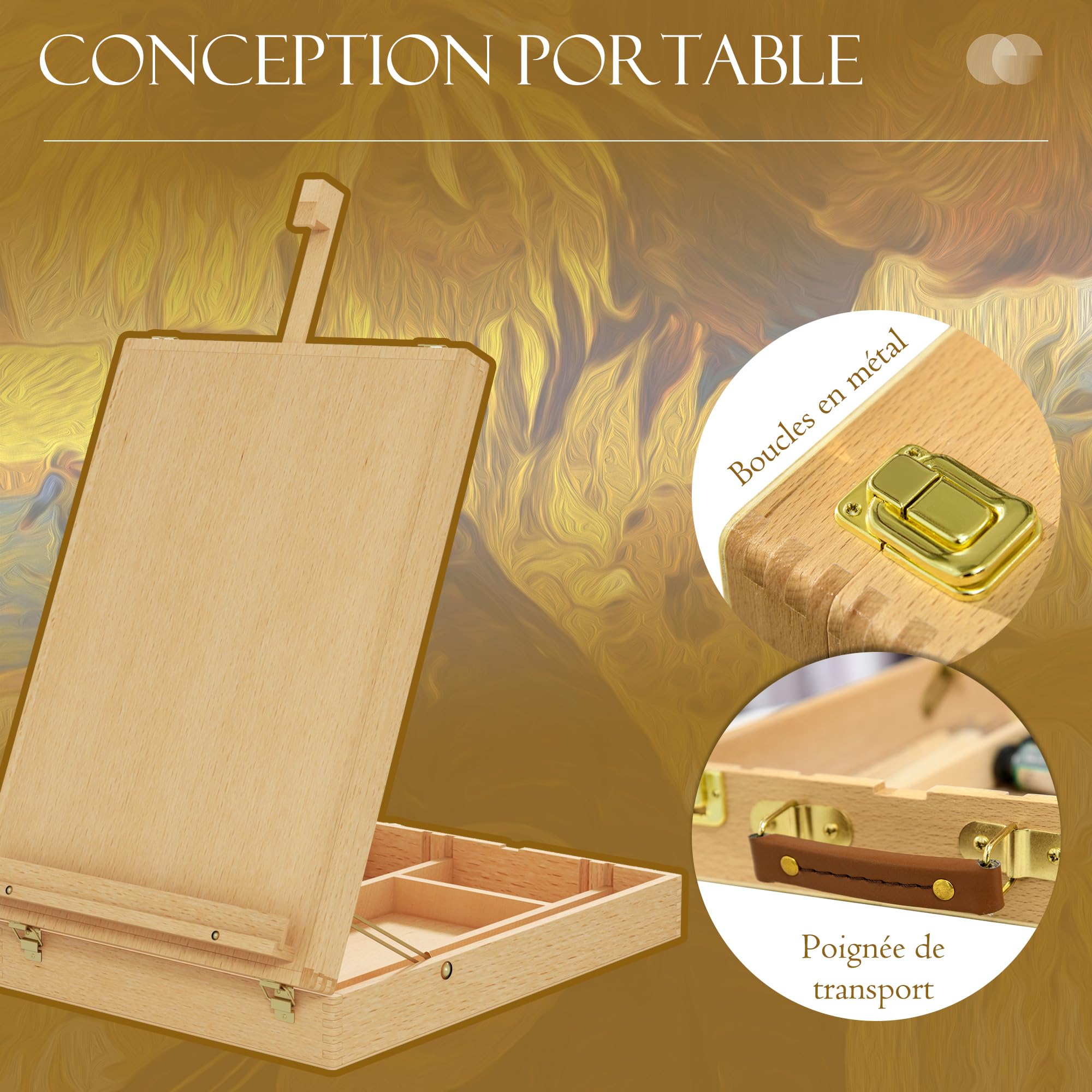 Vinsetto Chevalet de Table en Bois pour Toile jusqu'à 61 cm Réglable | Bois de Hêtre, Planche à Dessin Pliante Portable, pour Adultes Débutants Artistes Peintres, Naturel