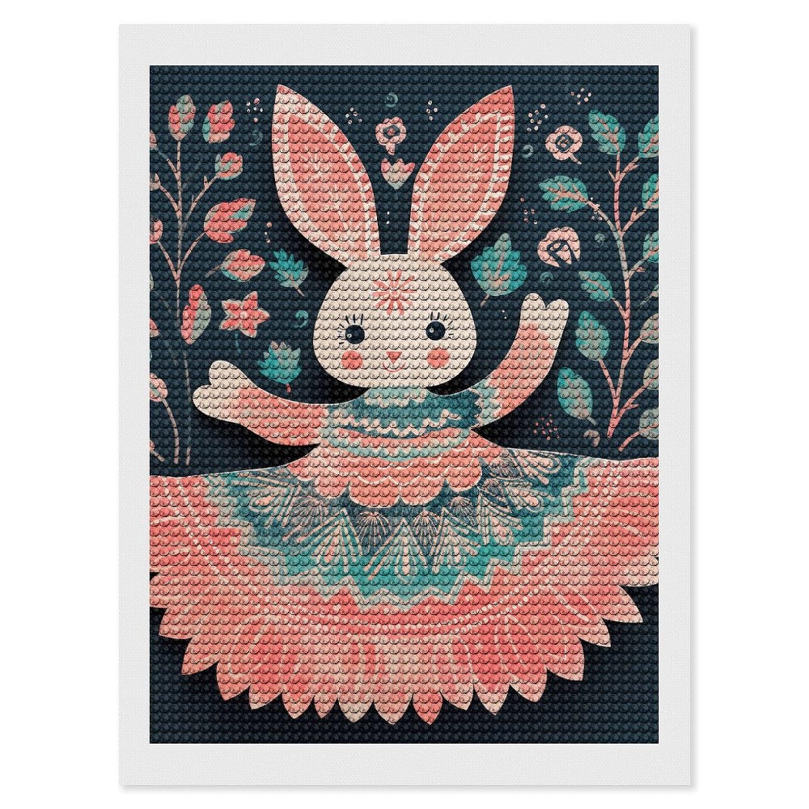 Peach Cartoon Bunny Diamond Painting Kits for Adults, DIY 5D Diamond Painting Kits for Beginners, Round Full Drill Diamond Dots Paintings, Diamonds Pictures Gem Art for Crafts Home Decor 12"x16"