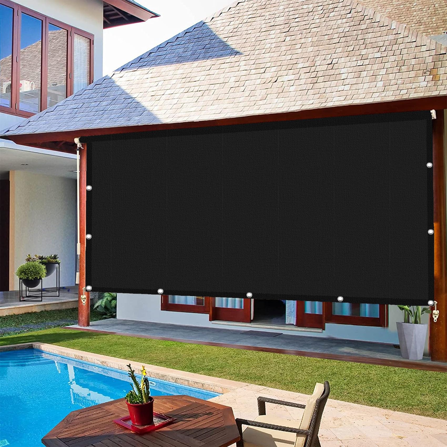 Filet d'ombrage rectangle 6x6.5m noir imperméable pour terrasse