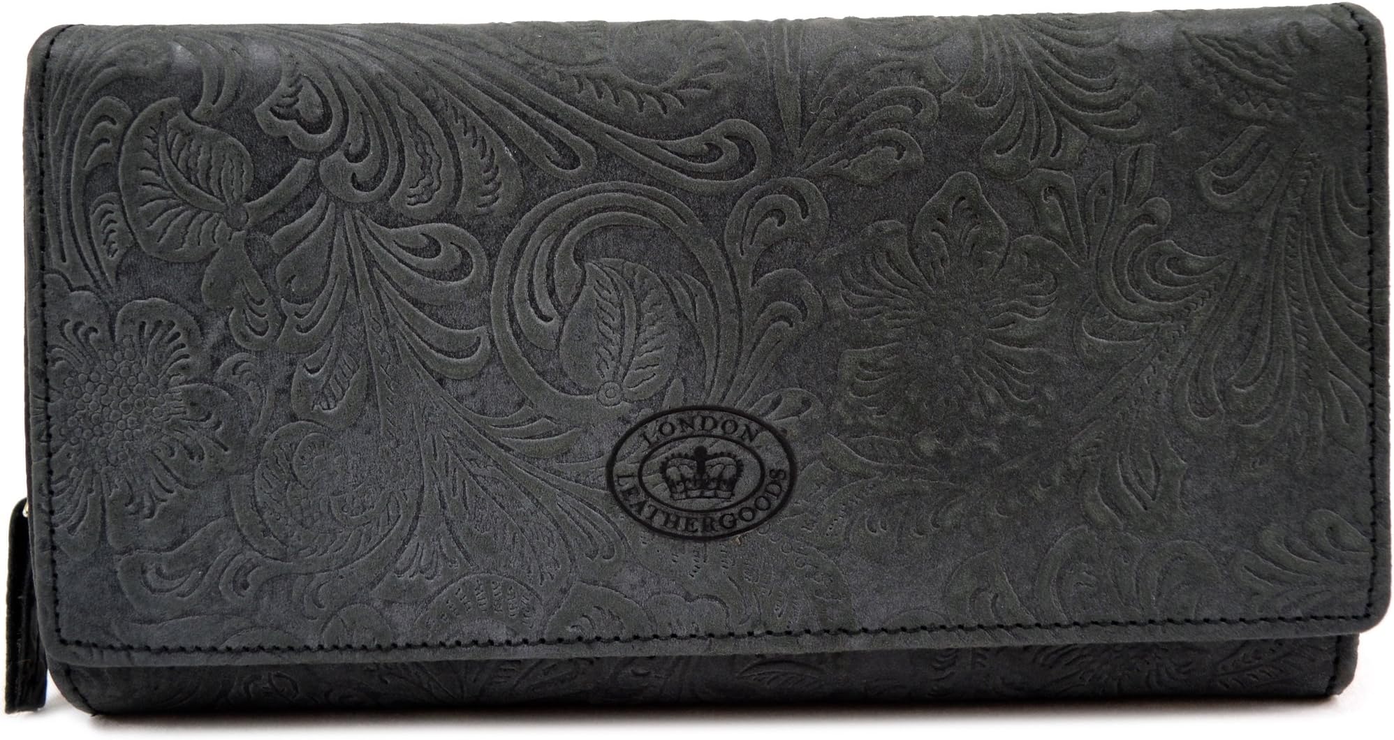 Ladies/Womens Large Genuine Leather Vintage Floral Purse/Clutch