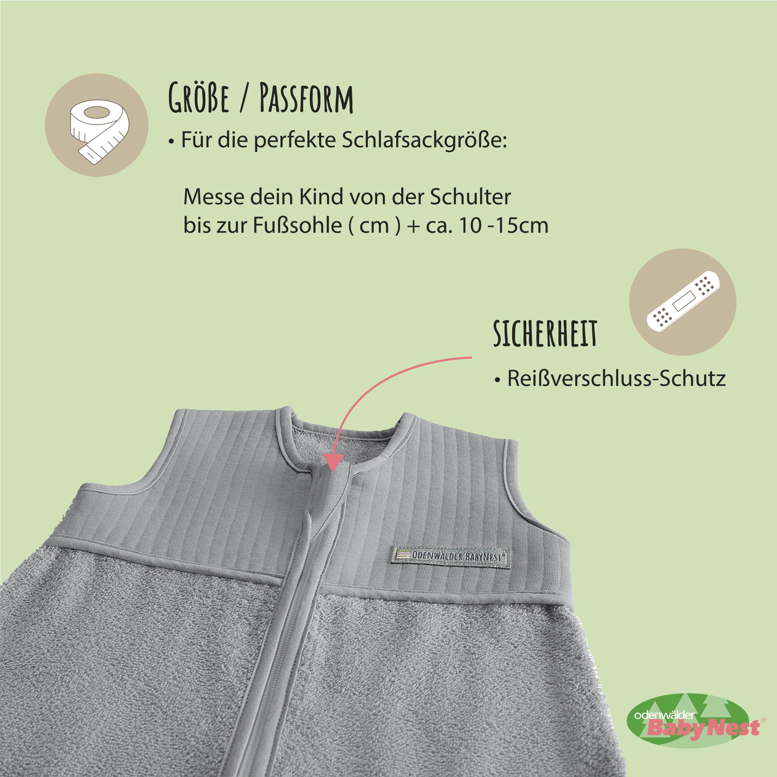Odenwälder Baby Frottee-Schlafsack | Sommerschlafsack 0,5 TOG | Sommer Schlafsack 70cm