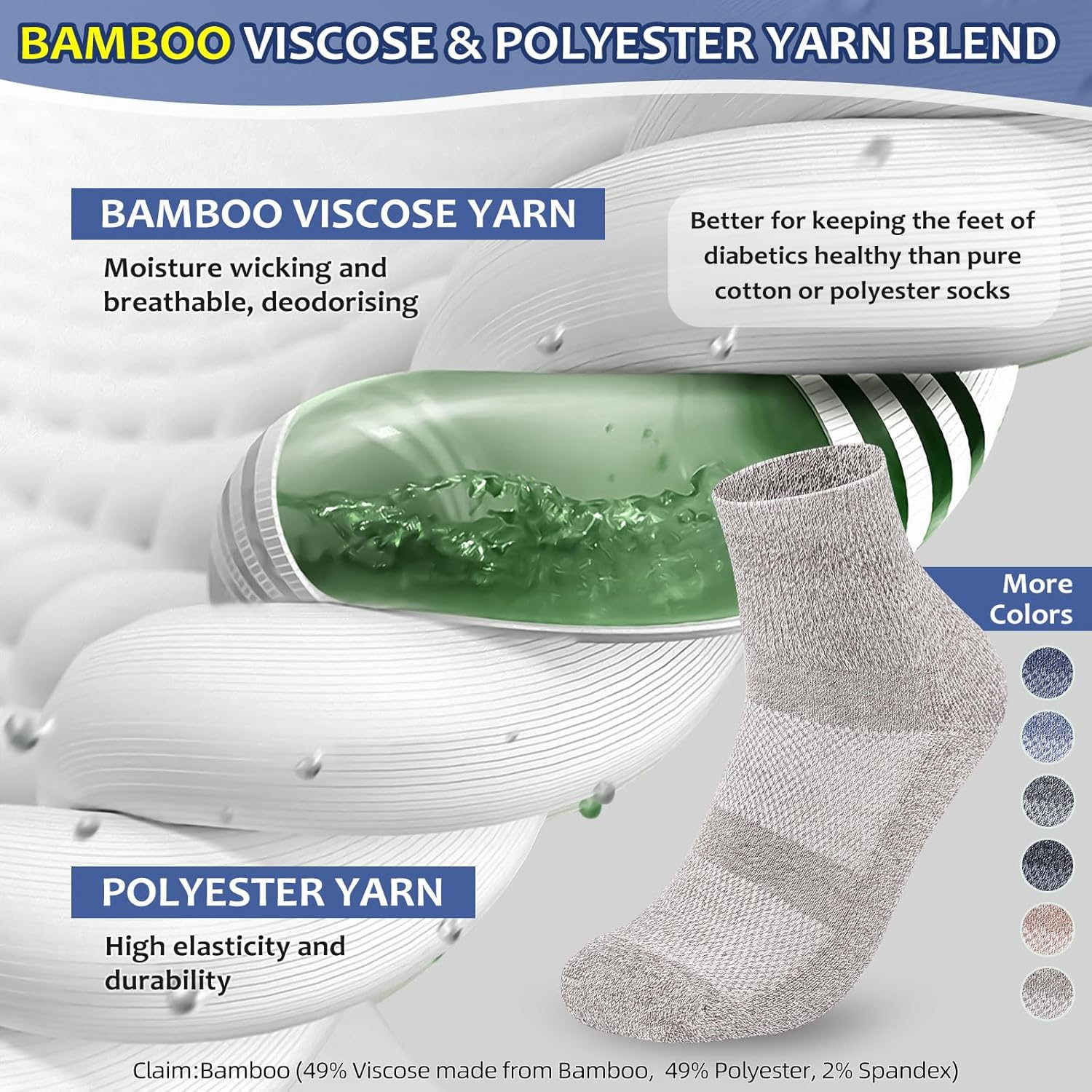 Bulinlulu Diabetic Socks for Men Women,6 Pairs Bamboo Viscose Non Binding Ankle Diabetic Socks for Women Men Size 9-11 13-15 - Image 4