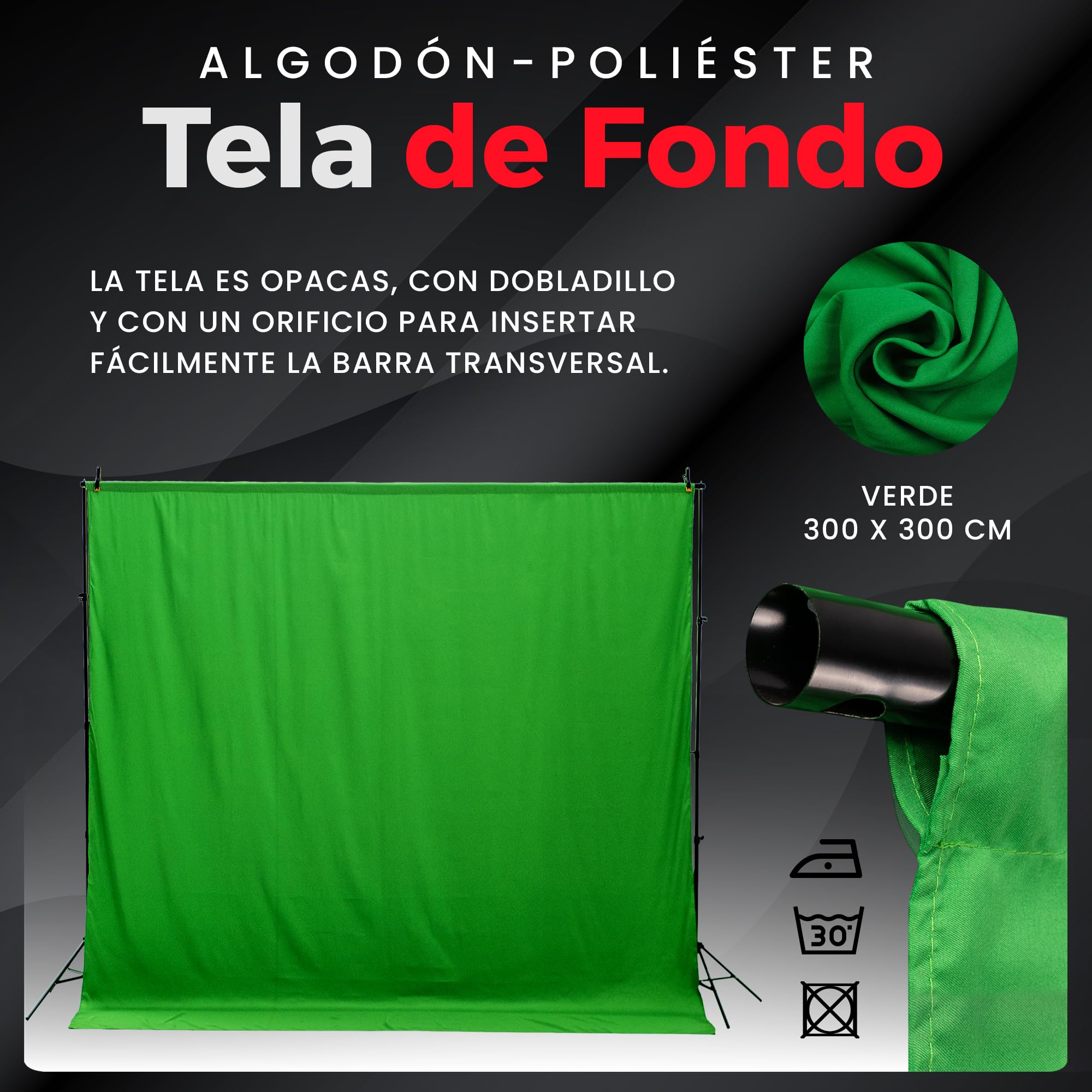 Set de Estudio Fotografía - Green Screen (3 x 3 m) con Soporte (3 x 2,6 m) - Softbox con Luces - Fondo Fotografia - Caja de Luz Fotografía - Accesorios Fotografia Gaming Streaming
