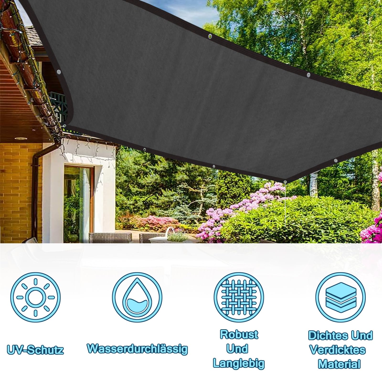 Czarna pergola, 6 x 10 m, patio osłona przeciwsłoneczna na zewnątrz, zadaszenie na taras, ochrona przed promieniowaniem UV, markiza ogrodowa, nowoczesny design, odporna na warunki atmosferyczne