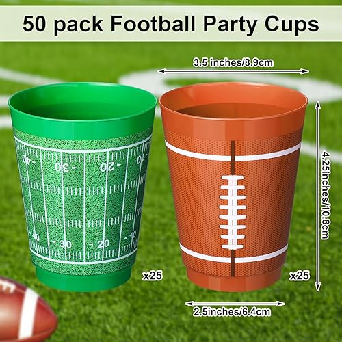 Miniatura 9 de Nuenen Juego de 24 tazas de plástico de fútbol de 16 onzas para fiestas de fútbol, tazas reutilizables de plástico esmerilado para suministros de
