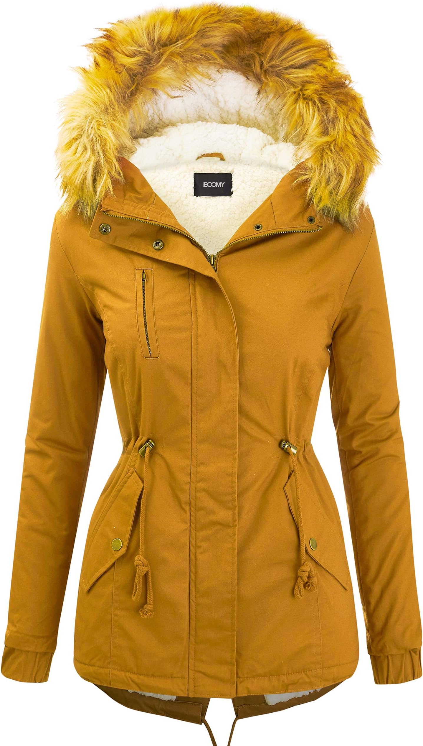 FASHION BOOMY Women's Zip Up Safari Military Anorak Jacket with Hood Drawstring - Regular and Plus Sizes Medium S-Mustard