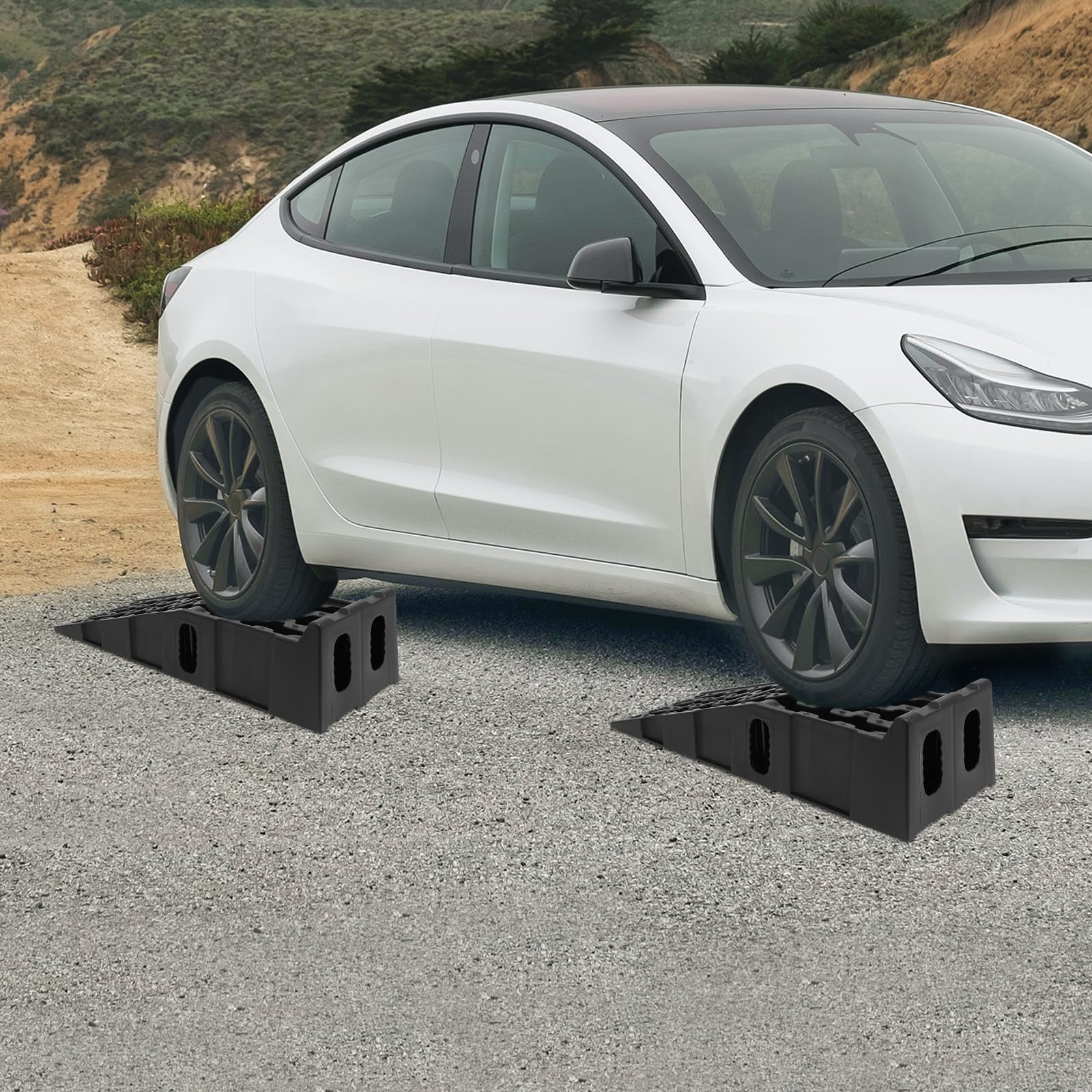 Rampa de carga para coches, elevador de coches 5T, rampa para coche de 245 mm de ancho de entrada con bloque antideslizante, cuñas de acceso para lugares, escalones de garaje, rampas de carga