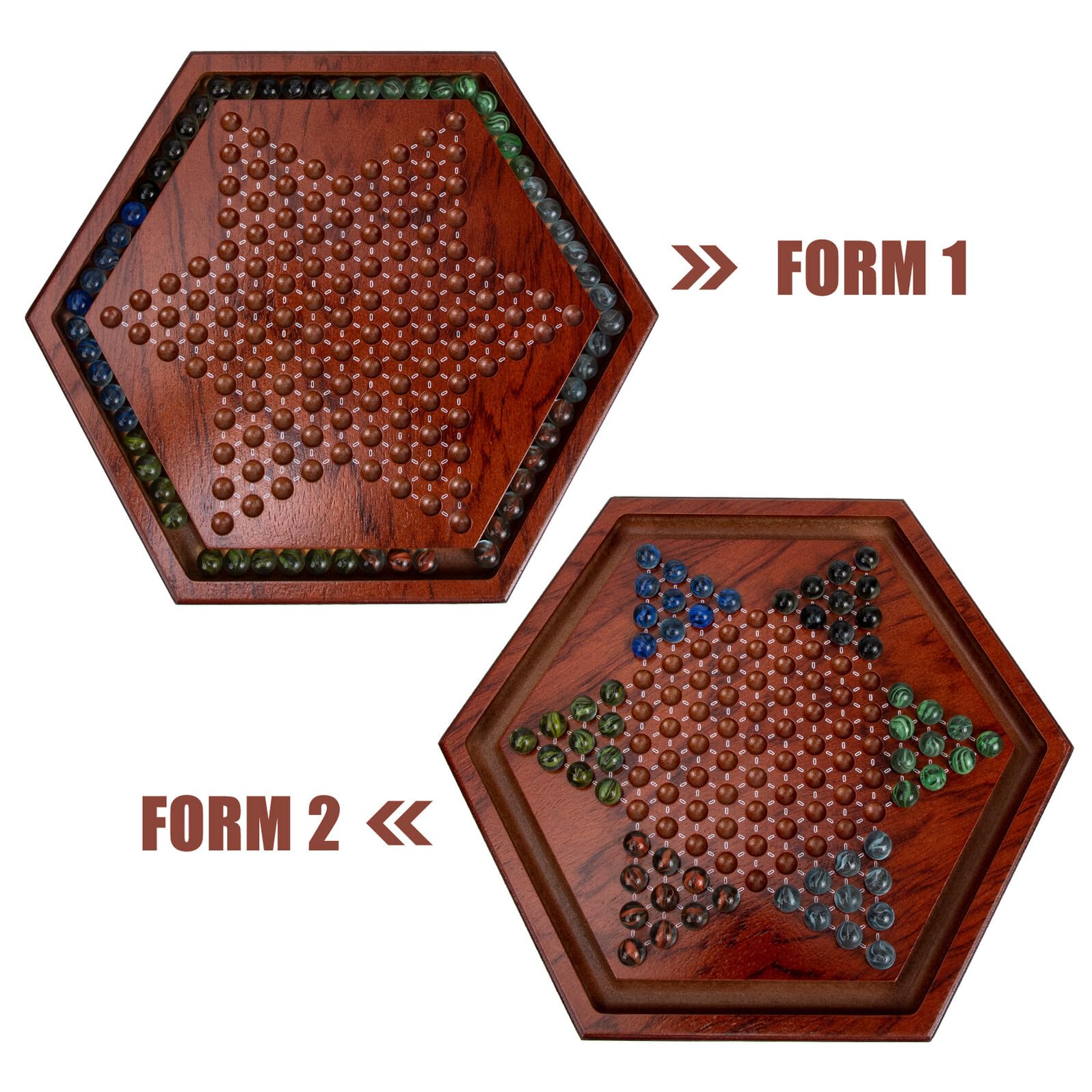 Jeu de Dames Chinoises en Bois, 1 Set, Plateau Hexagonal