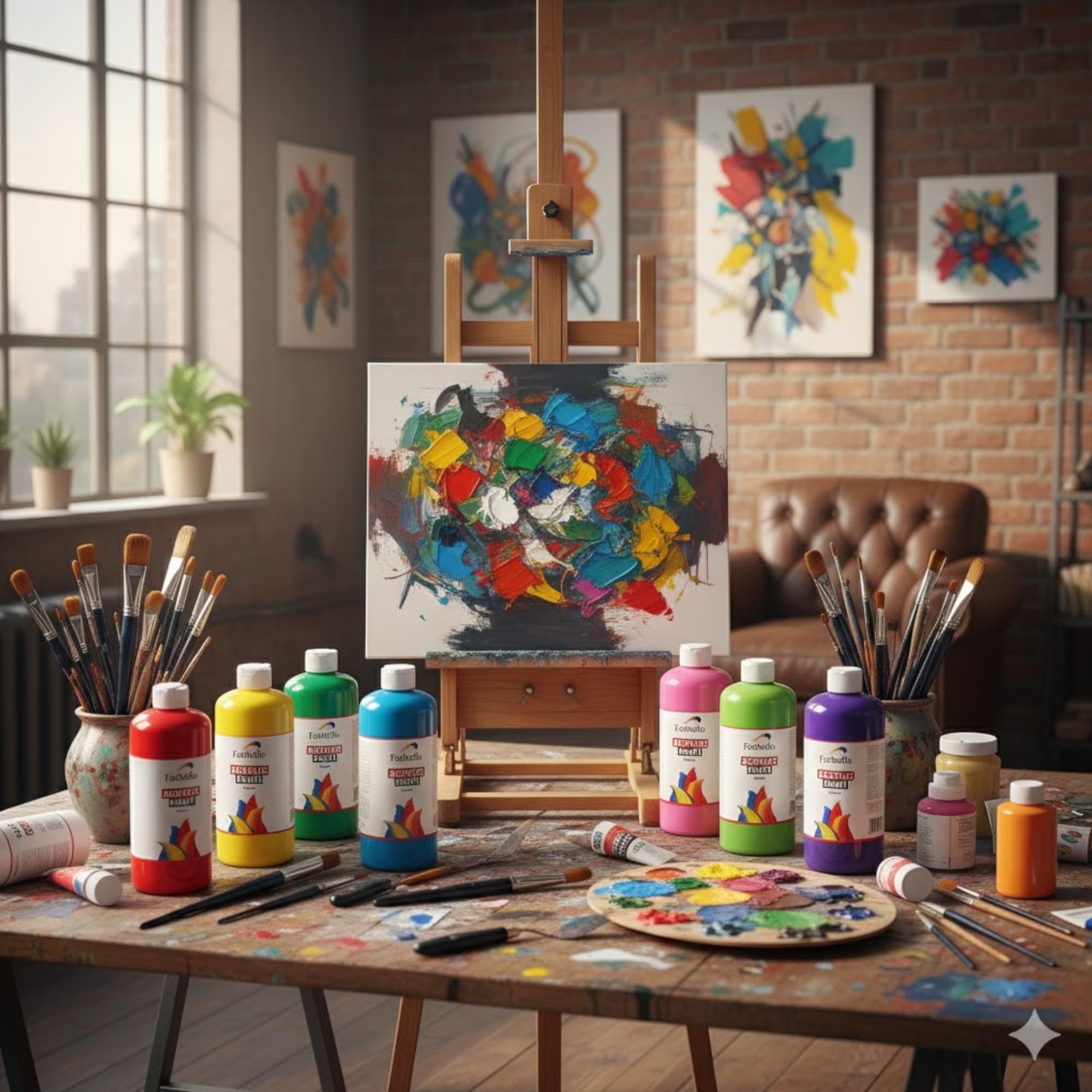 Juego de pinturas acrílicas de 500 ml cada una, a base de agua, resistente al agua y altamente pigmentadas, kit de pintura acrílica profesional para madera, lienzo, tela, piedra, kit de pintura