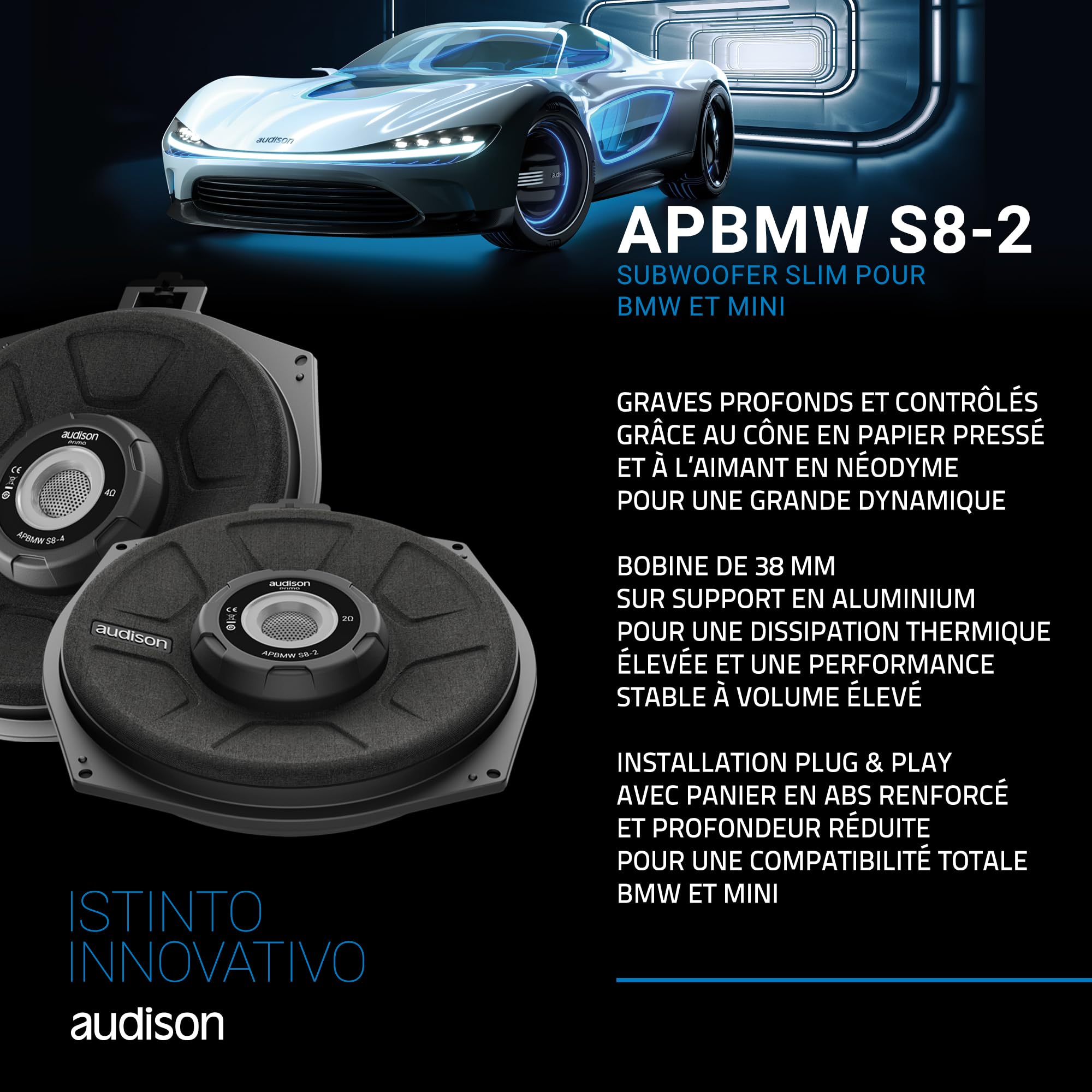 Audison AP BMW S8-2 Prima Series Caisson de basses 200 mm 2 Ω pour BMW