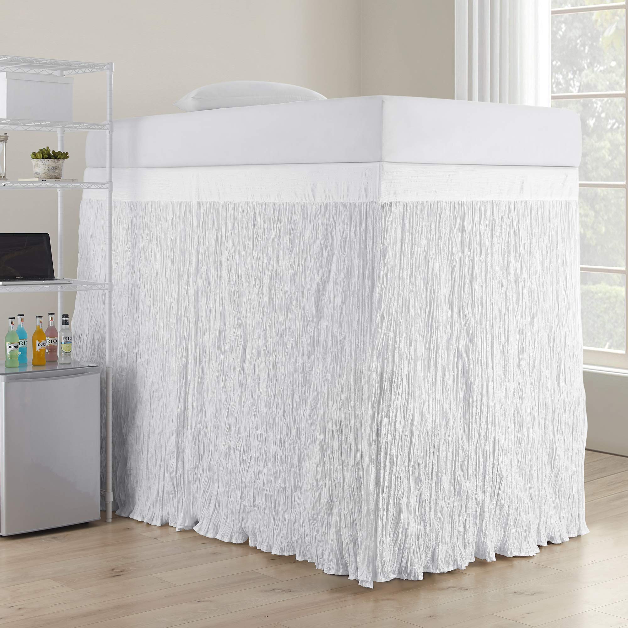 DormCo Crinkle Extended Bed Skirt Twin XL (3 Panel Set) - White