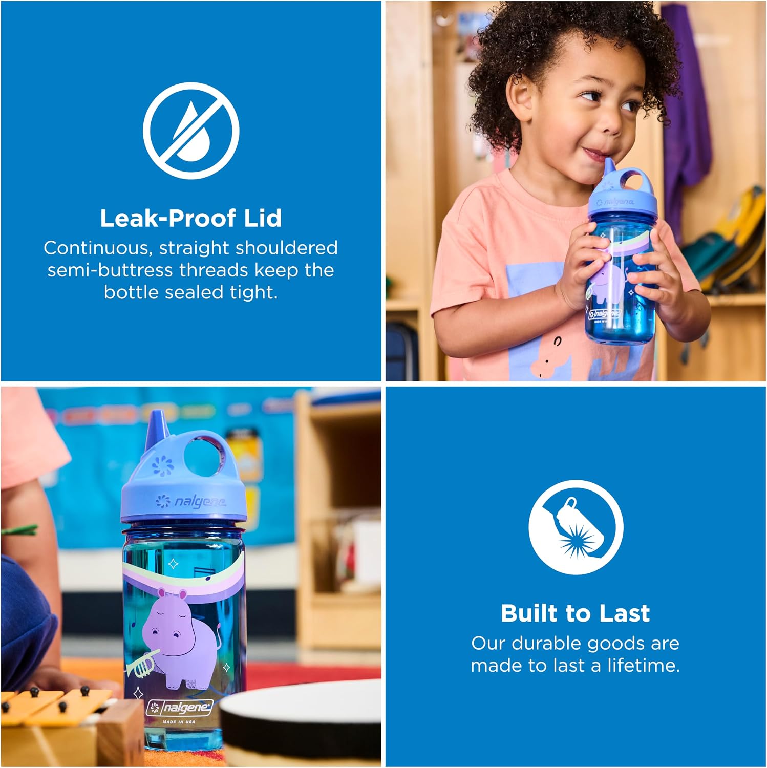Nalgene Kids Sustain Grip-N-Gulp Water Bottles Made with Material Derived from 50% Plastic Waste, Leak Proof Sippy Cup, Durable, BPA and BPS Free, Dishwasher Safe, Reusable, 12 Ounces, Orange Volcano