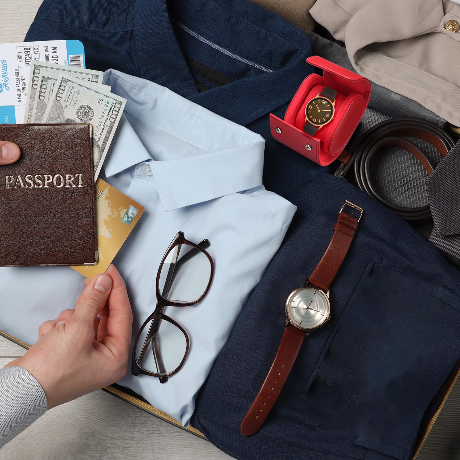 Custodia da Viaggio in Pelle per Orologio, Singolo Scomparto Arrotolabile, Organizer per Orologi da Uomo e da Donna, 1 Scomparto, Rosso
