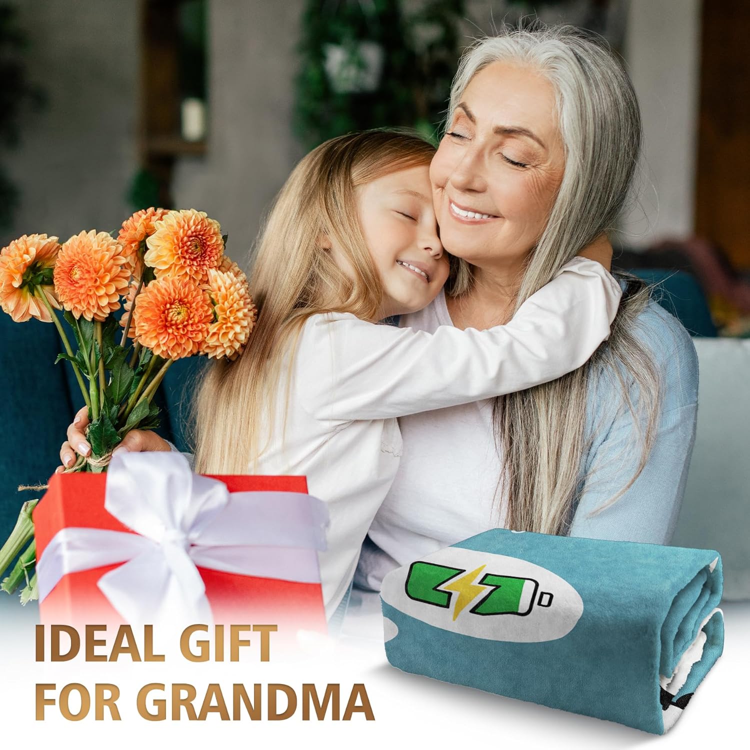Craftique Christmas Birthday Gifts for Grandma- Soft Grandma is Charging Blanket- Funny Grandmas Gifts, Practical Blanket Throw for Napping Travel, 60”×50” - Image 2