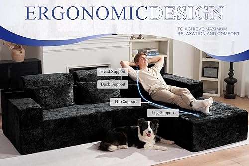 Miniatura 8 de HABUTWAY Sofá modular modular en forma de L de 105 pulgadas para sala de estar, no requiere montaje, sofá modular cómodo con asiento profundo para