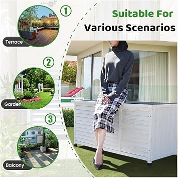 Outdoor Tool Storage Cabinet, Backyard Storage Organizer, Wooden Garden House, Low Cabinet with Waterproof Roof, Garden Container Shed, Solid Wood Balcony Cabinet, for Patio (Blue 122.5x66x60.5cm)
