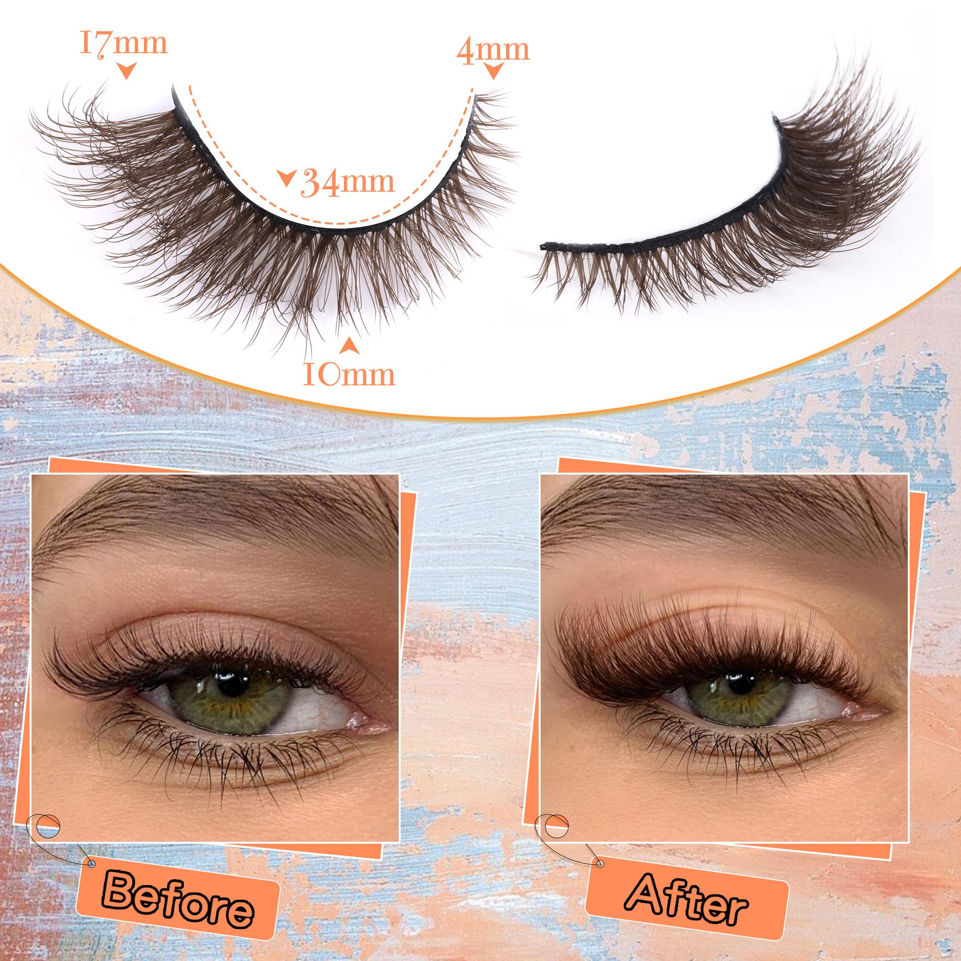 Brown Wispy Cat Eye Eyelashes - Natural Look False Lashes, Fluffy Short Dark Brown Mink Lashes, 9 works by Zegaine - Image 2