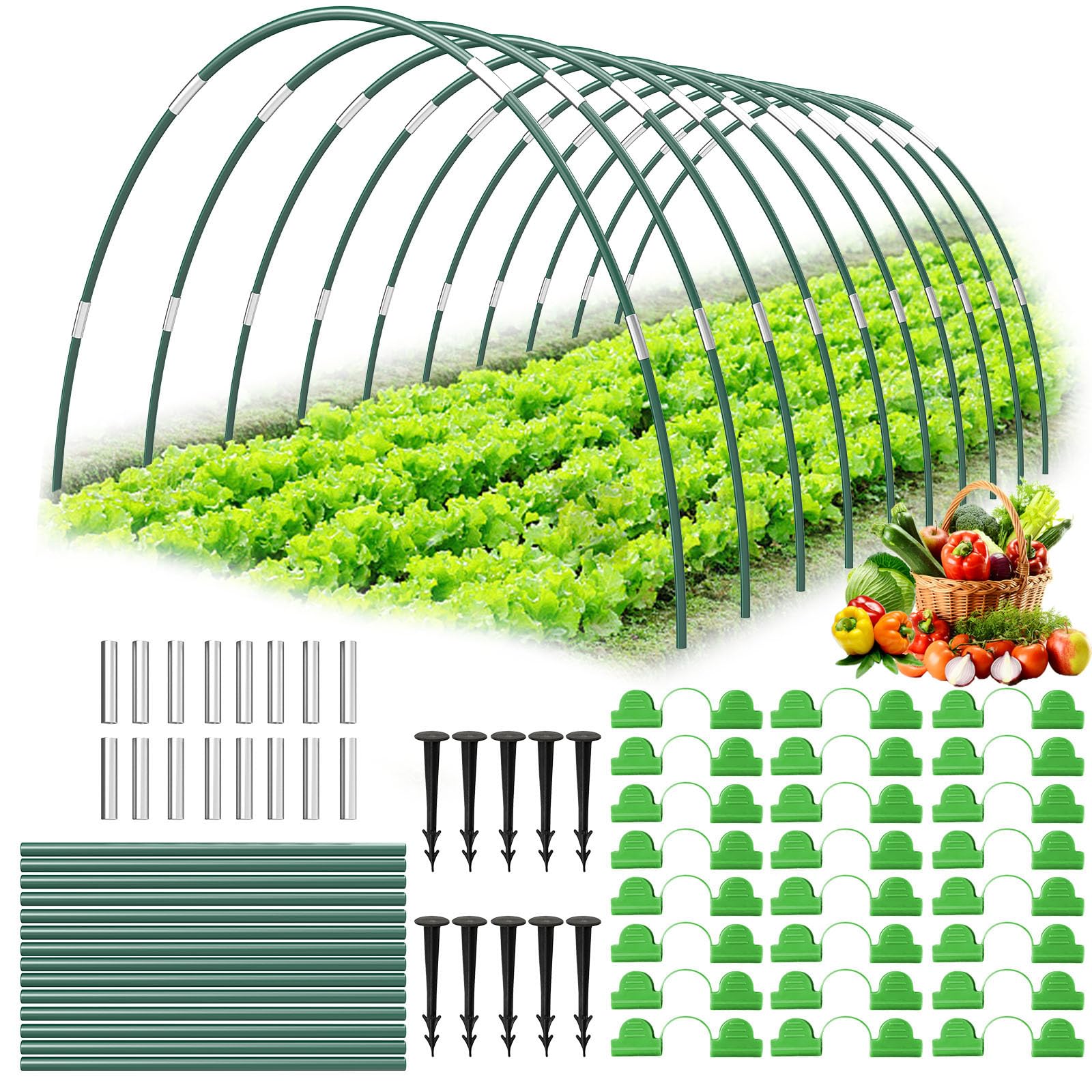 Gallerie per piante, 50 pezzi, per aiuole rialzate, in vetroresina, tunnel per serra, tunnel per serra, per aiuole rialzate, supporto per piante fai da te, pali da giardino