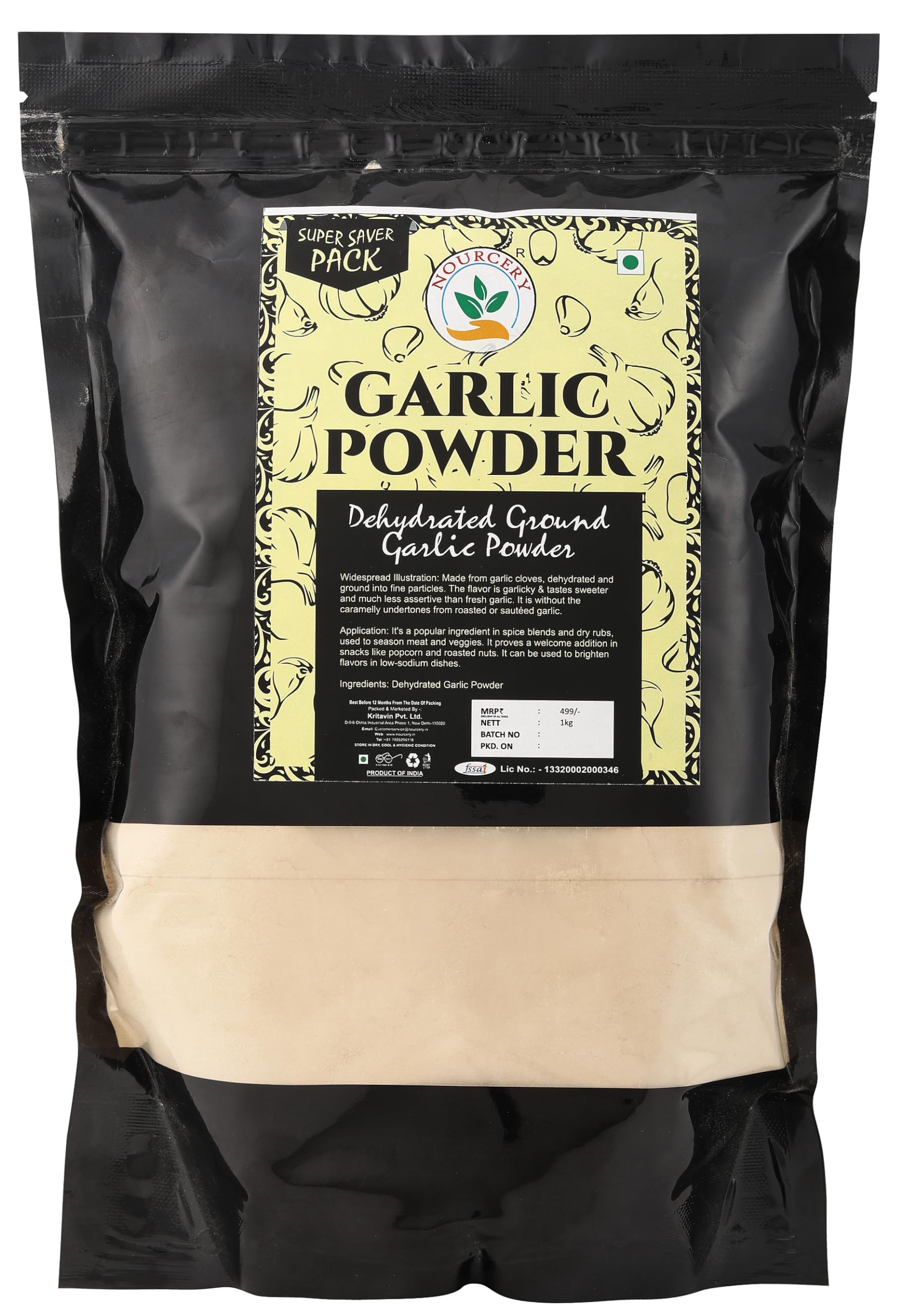 Nourcery Garlic Powder, 1kg (DEHYDRATED GROUND GARLIC)