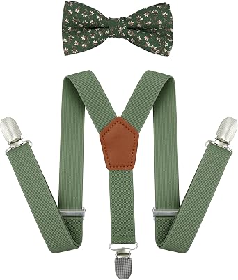 Kids Suspenders and Pre-tied Bow Tie Set, Elastic Boys Suspenders