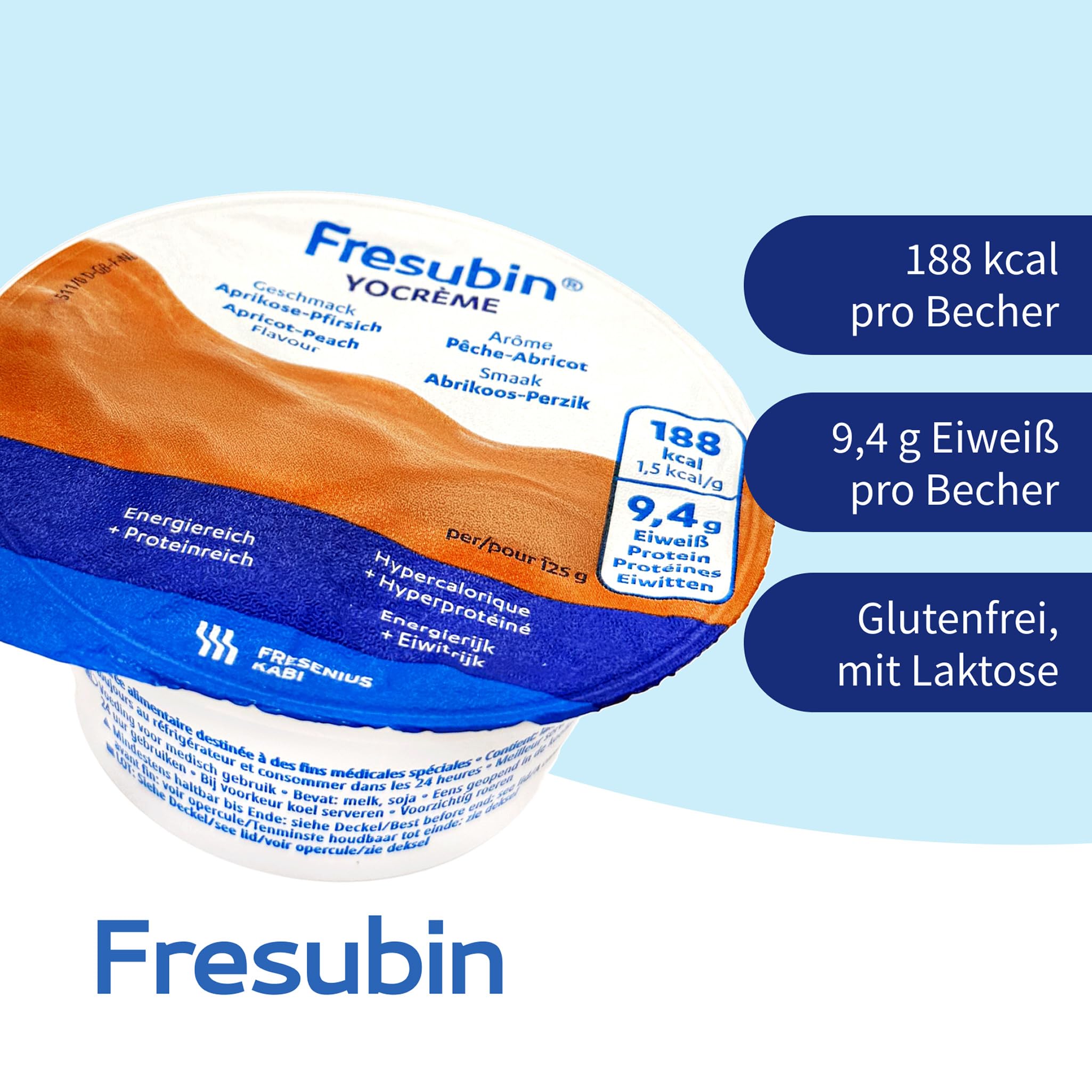 Fresubin YO Creme Aprikose-Pfirsich im Becher 24x125g - Hochkalorische Creme mit joghurt-frischem Aprikose-Pfirsich Geschmack zum Löffeln von Fresenius Kabi, 188 kcal pro Becher (125 g) (24er Pack)