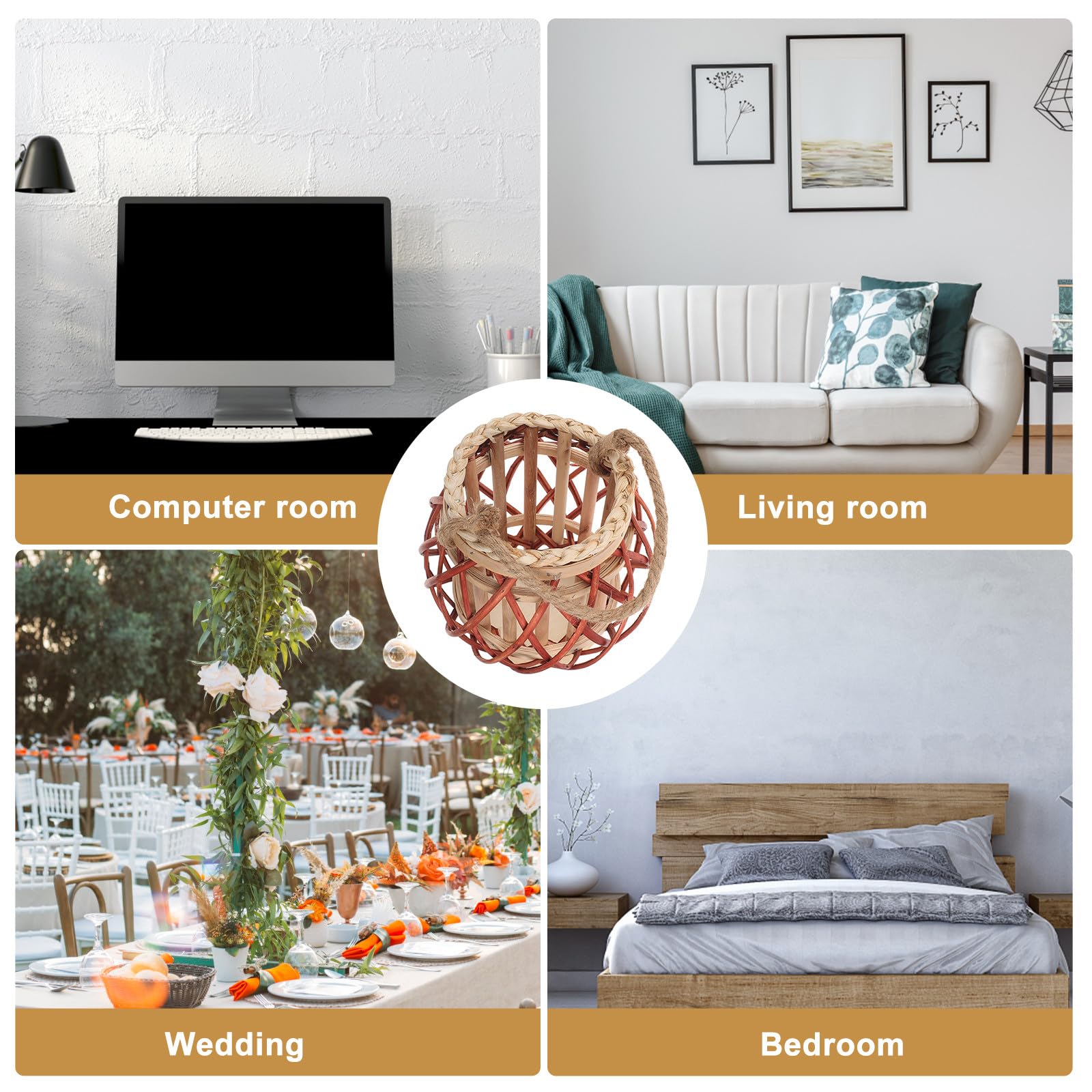 Hängende Kerzenlaterne in Beige für Heimdekoration | Geflochtene Ausführung, Rustikaler Retro Look, Geeignet für Party Dekoration und Wohnraumgestaltung