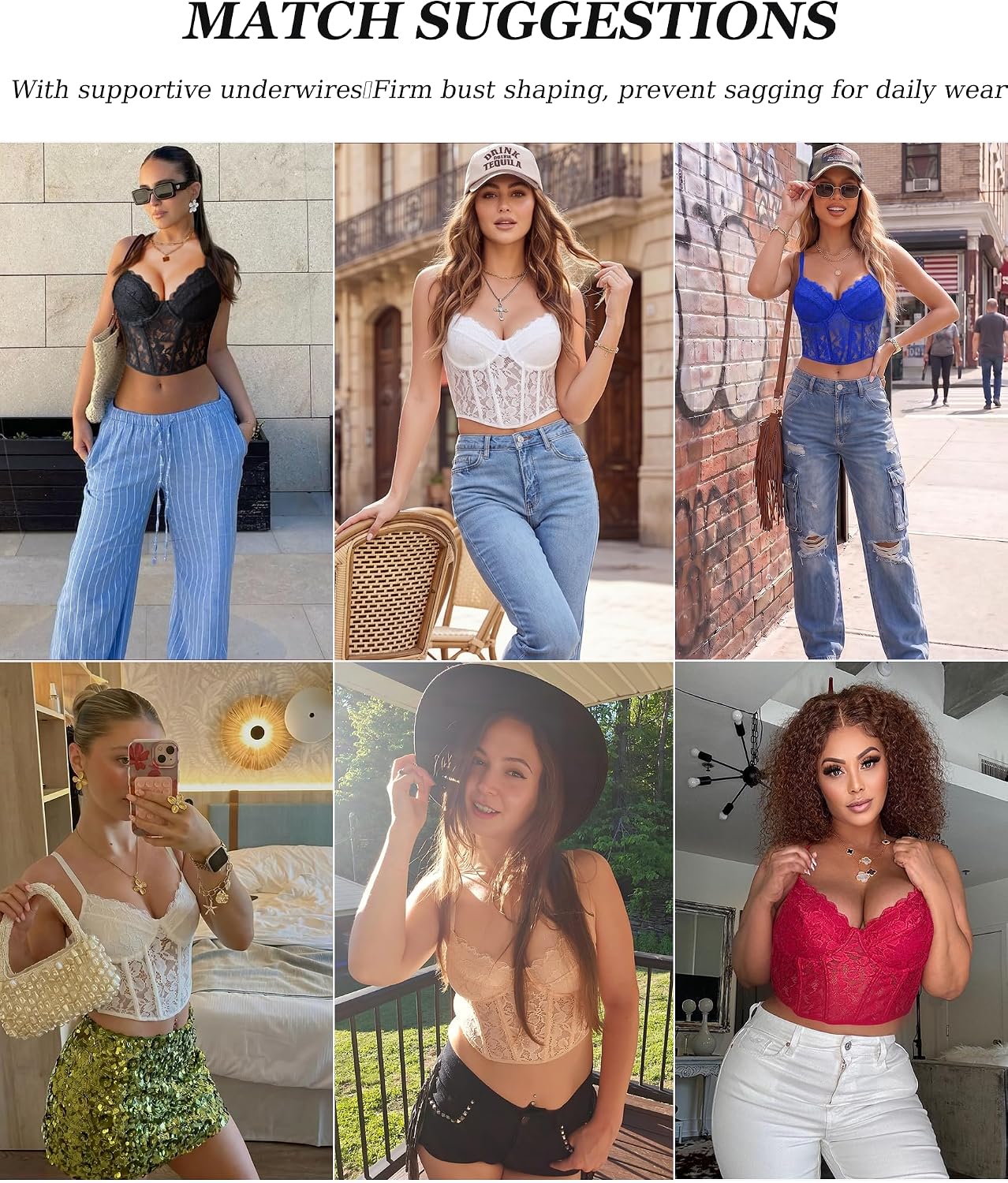 Avidlove Lace Bralette for Women V Neck Bustier Corset Tops with Underwired Racerback Adjustable Strap Crop Top