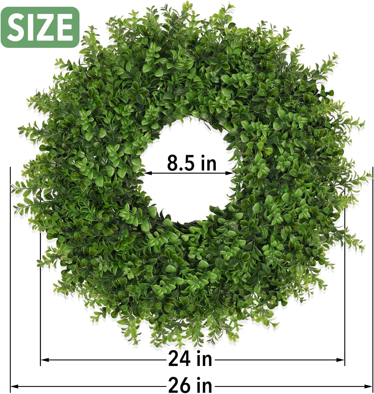 Boxwoods Wreaths for Front Door 26 Inch Large Artificial Green Leaves Greenery Indoor Outdoor Wreath Home Decor Porch Window Wall Farmhouse Door Decorations Spring Summer Fall All Seasons - Image 6