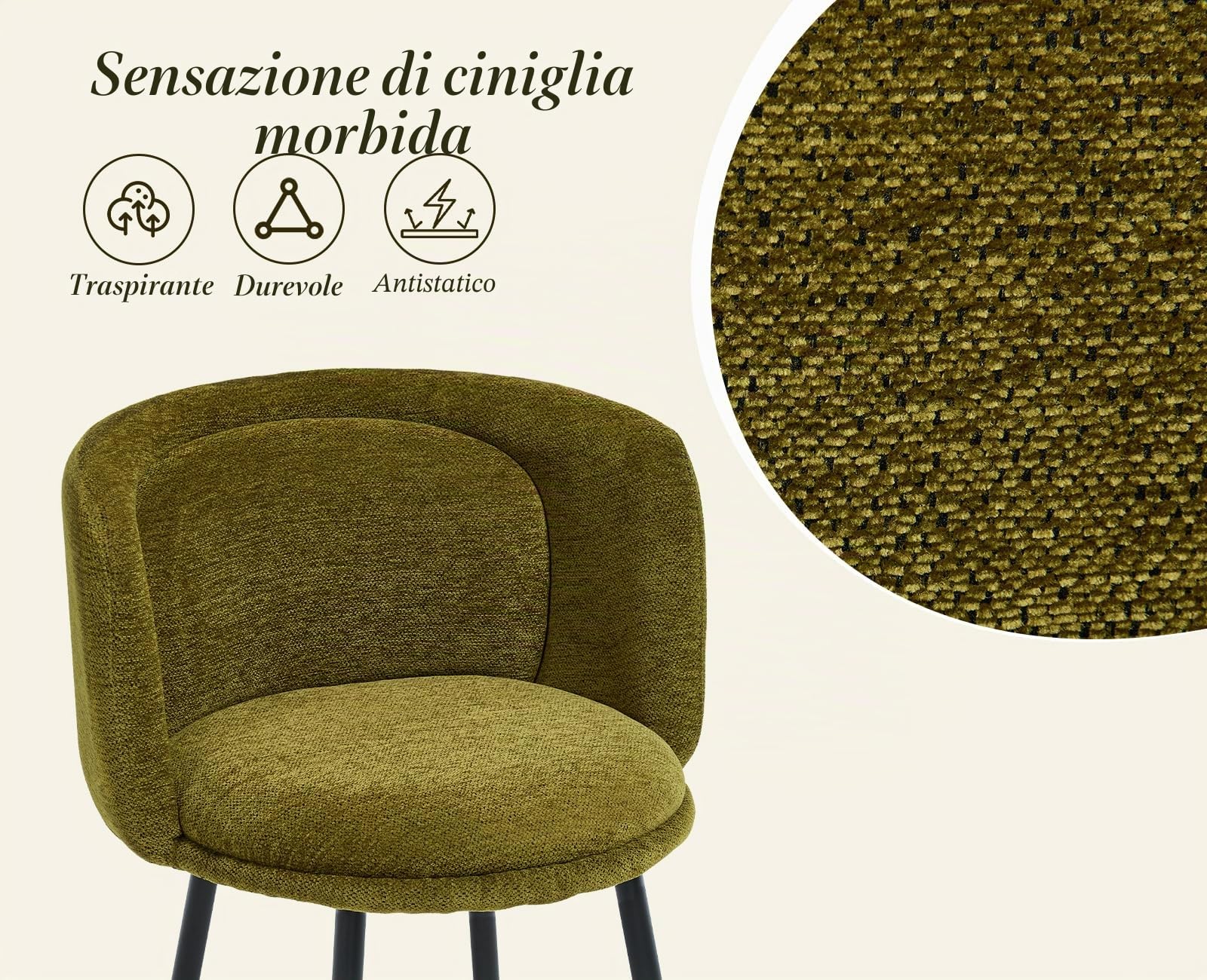 Ya-Home Set di 2 Sgabelli Cucina in Tessuto con Gambe in Metallo, Verde