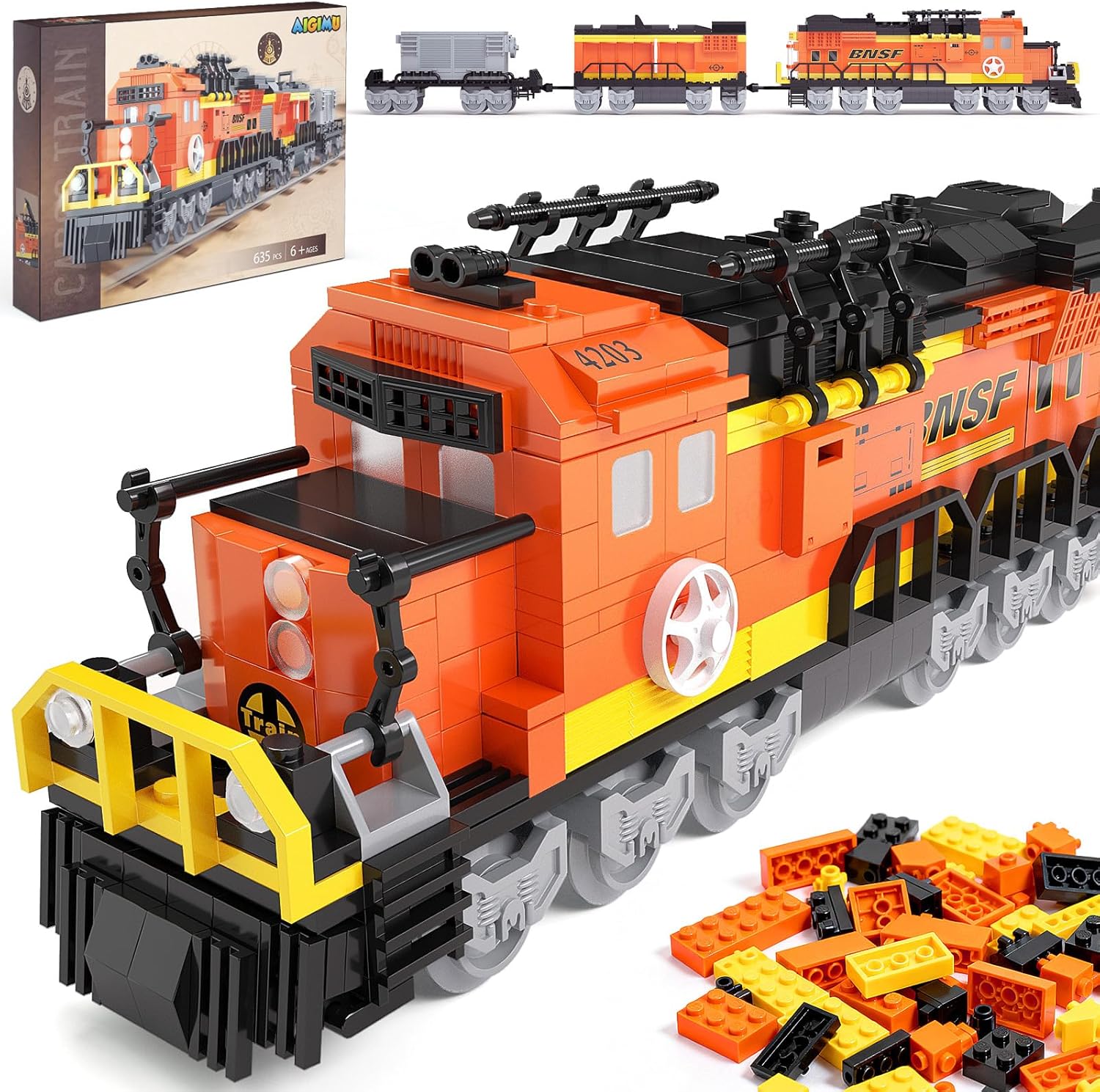 City Train Building Set, Stem Trains Building Toy for Boys Girls Ages 6-14, BNSF Freight Trains Model for Kids and Adult, Stem Locomotive Train Building Blocks, Christmas Birthday Gifts 635 PCS