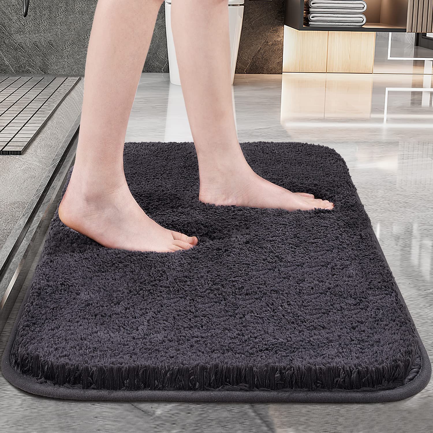 Premium Super Soft (40x60 cm) Microfibre Solid 2000 GSM Bath Mat Super Absorbent Anti Skid Mats for Bathroom/Bedroom/Kitchen/Door Mat/Floor Mat (Grey) Pack of 1