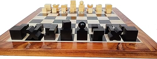 Juego de ajedrez modelo Bauhaus Mid Century Tournament | Ajedrez de madera con tablero de ajedrez de madera de ébano de 17 pulgadas con bordes de
