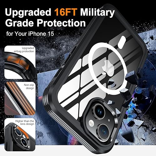 Miniatura 4 de Funda compatible con iPhone 15, protector de pantalla de privacidad integrado compatible con accesorios magnéticos, grado militar, a prueba de