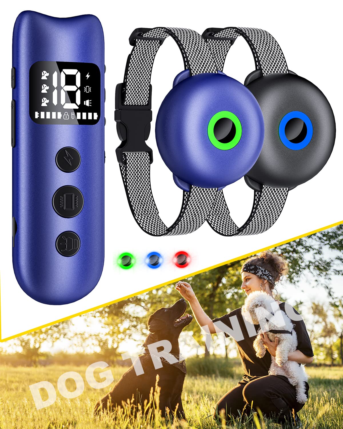 2 Dog Training Collar with Remote, Dog Shock Collar for 2 Dogs, Haoteful Shock Collar for Large Medium Small Dogs, 2000ft Remote Range, 3 Modes Beep, Vibration, Safe Shock, Waterproof & Rechargeable