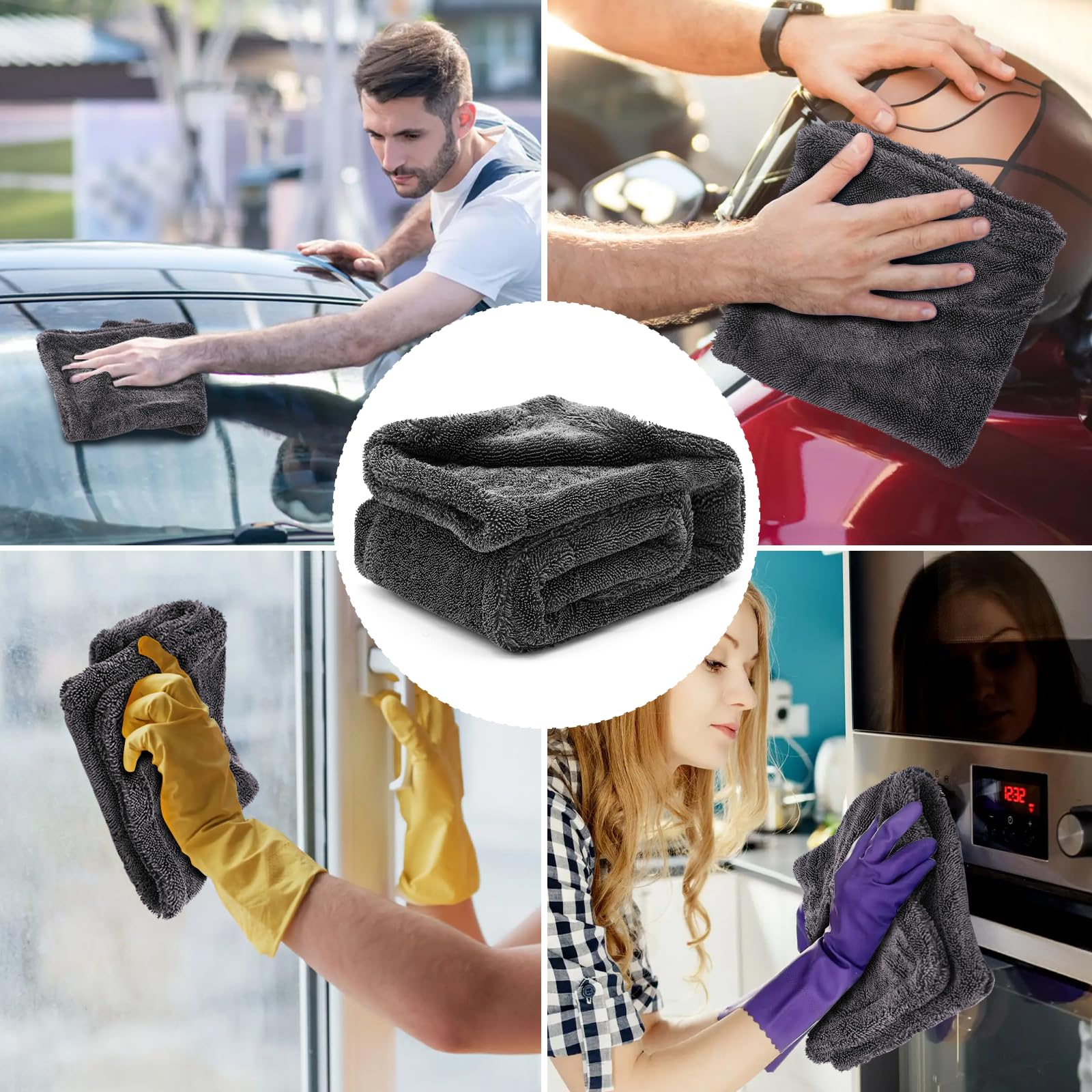 2 Pack 1300 GSM Car Drying Towel Double-Sided Microfiber Towels for Cars 24 x 36 16 x 16 — view 6