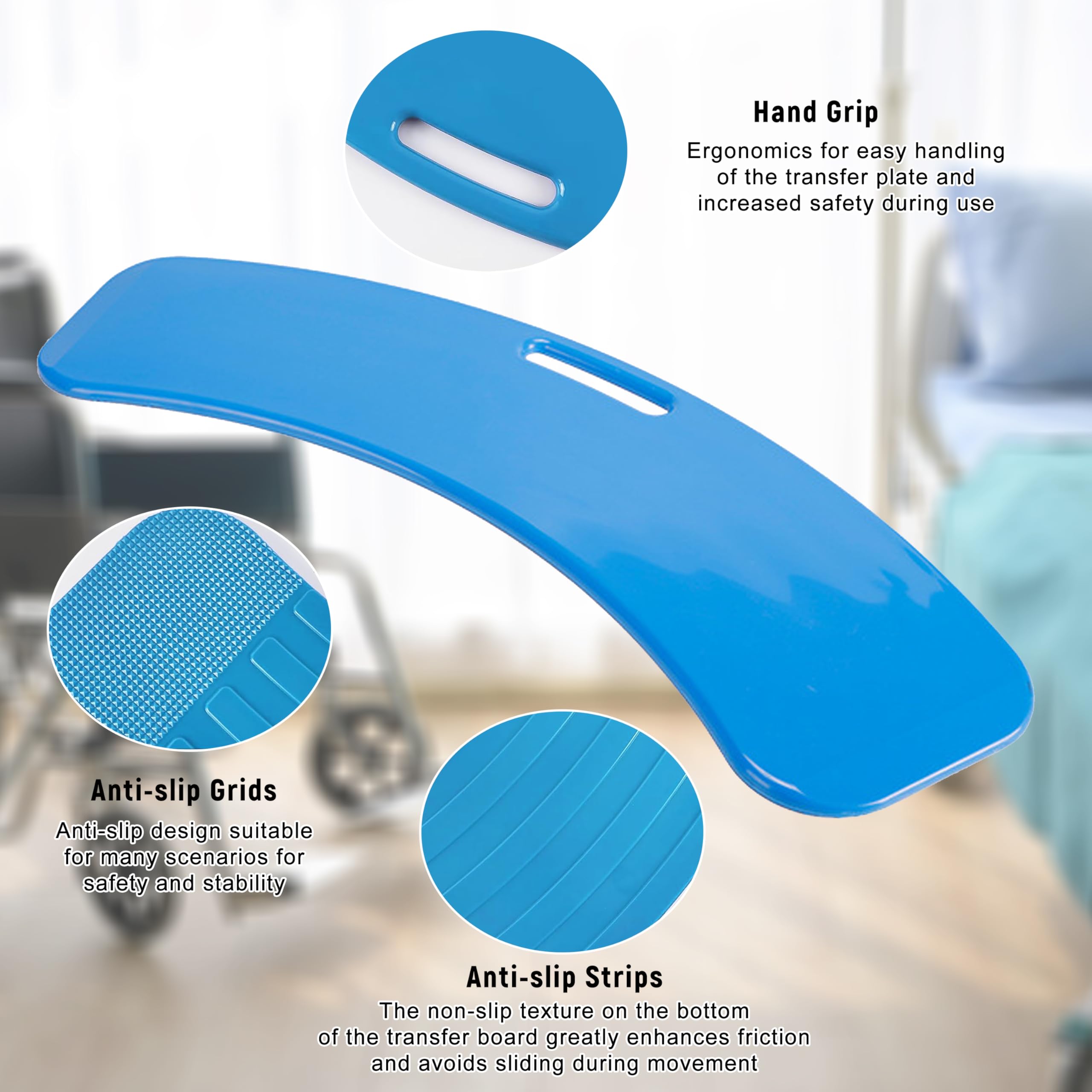 Tabla de Transferencia, Tabla de Transferencia de Pacientes Deslizante con Asas, Ayuda para Empujar a Pacientes o Personas con discapacidad Desde la Silla de Ruedas a la Cama, Inodoro, bañera
