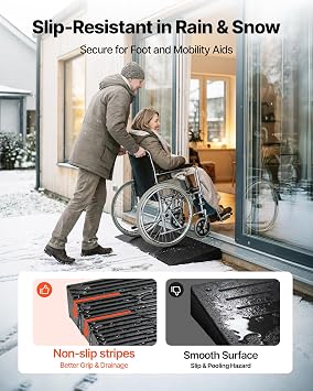VEVOR 1.2 Rise Cuttable Threshold Ramp for Doorways, 35.4 Wide Natural Rubber Wheelchair Ramp, Non-Slip Solid Rubber Ramp with Double-Sided Tape for Doorways, Driveways, Bathroom, Smooth Tile