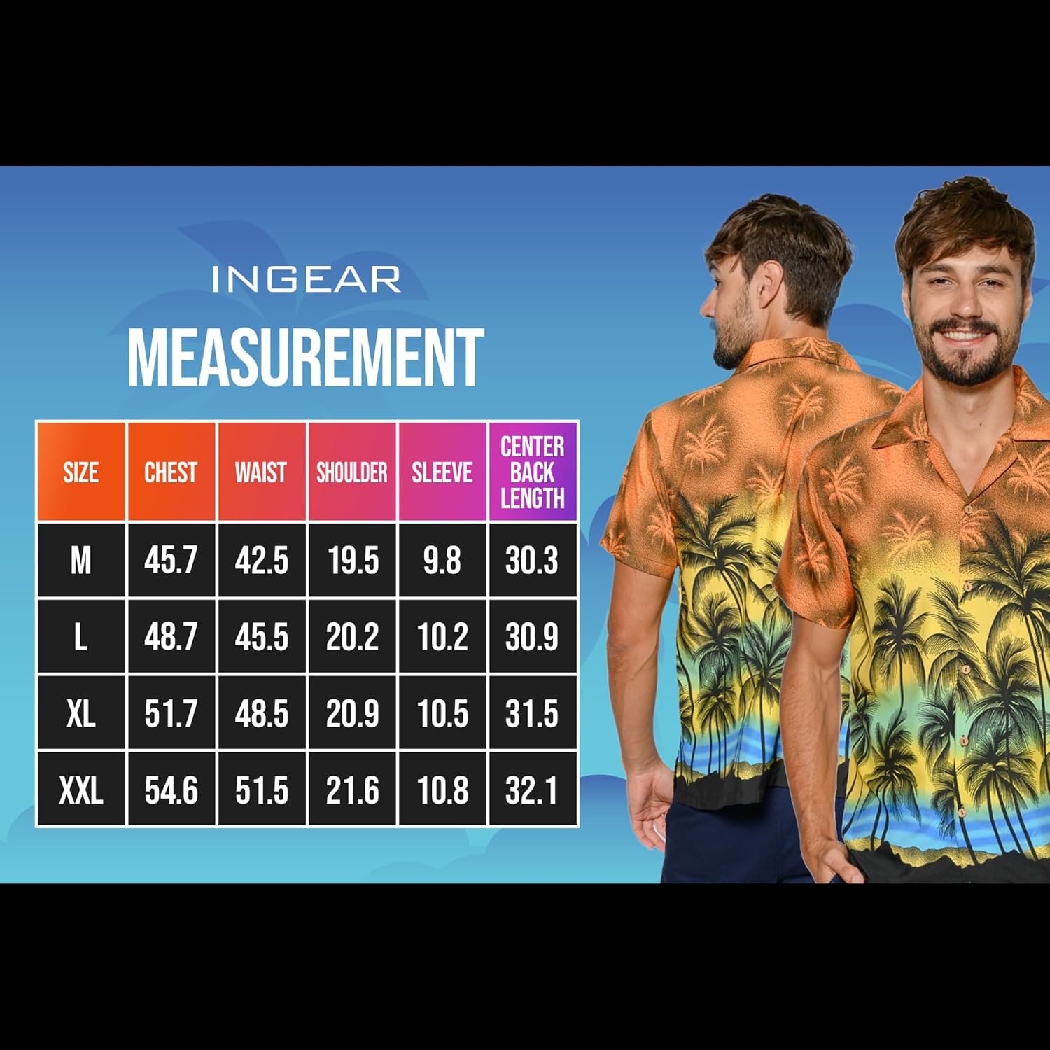 INGEAR Men's Short Sleeve Aloha Shirts Summer Beach Button Down Shirts Vacation Shirts Short Sleeve Casual Hawaiin Shirt