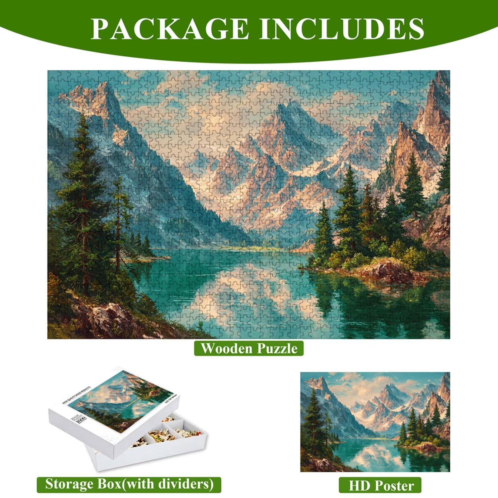 Puzzle 2000 elementów - Jezioro i góry - Trwałe drewniane puzzle z literami na odwrocie - 70 x 100 cm - Kreatywne hobby bez kurzu - Artykuł kolekcjonerski i 14 lat w ponad P3#248