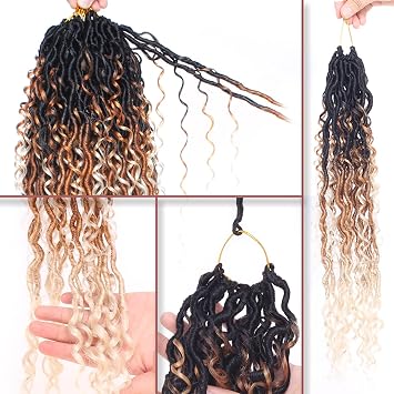 Xtrend 10 Inch 8 Packs Black River Goddess Faux Locs Crochet Hair Wavy With Curly Ends 14Strands/Pack Pre-looped Synthetic Crochet Braids Twist Braiding Hair Bohemian Faux Locs Hair Extensions 1B#