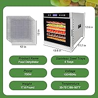 Vista 3 de Wixkix Commercial Food Dehydrator Machine, 6 Stainless Steel Trays Dehydrators for Food and Jerky, Electric Fruit Dryer Dehydrator, 24H Timer