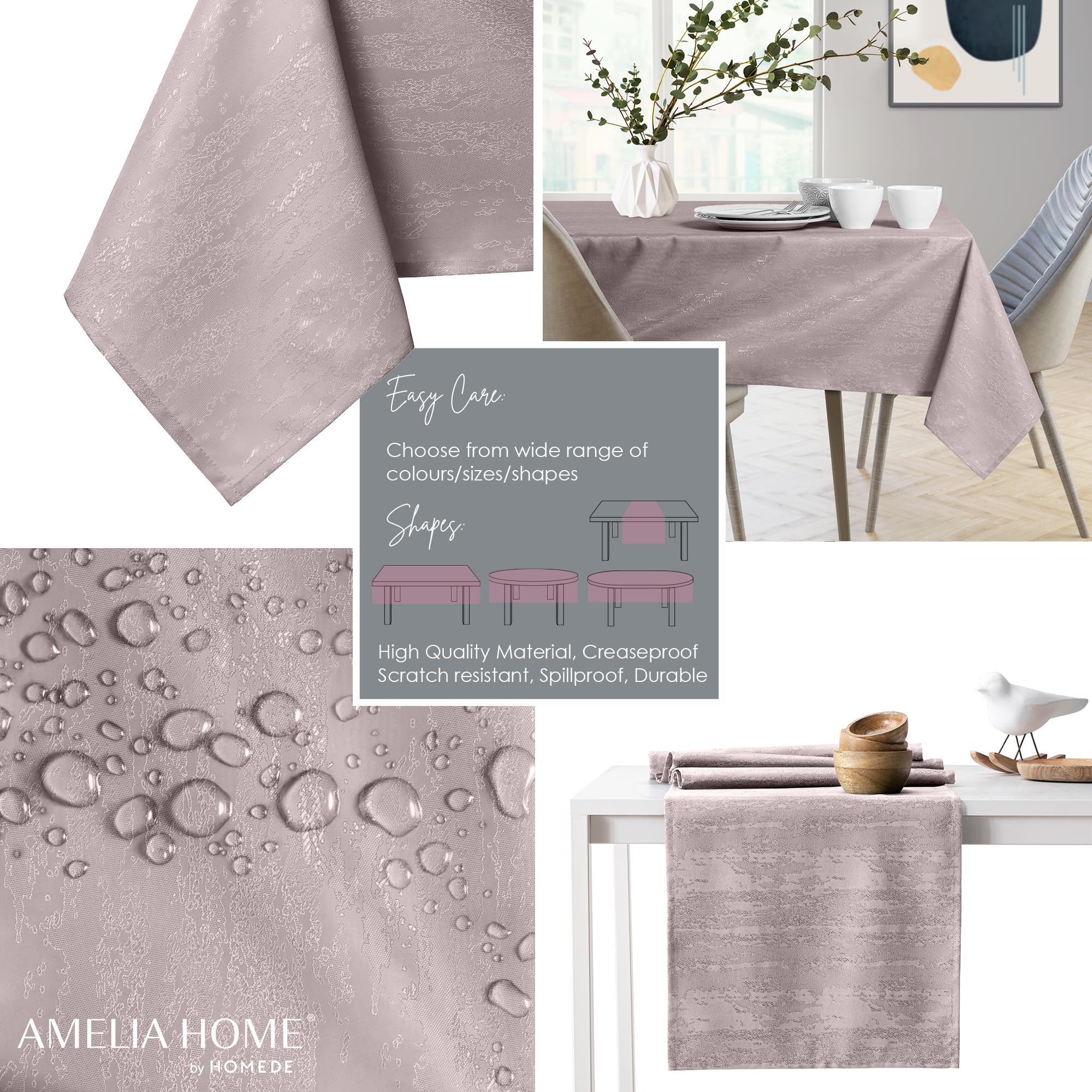 AmeliaHome Tischdecke 140x350 cm Tischtuch Tafeldecke Fleckschutz Lotuseffekt Abwaschbar Wasserabweisend Ornament Vesta puderrosa – Bild 2