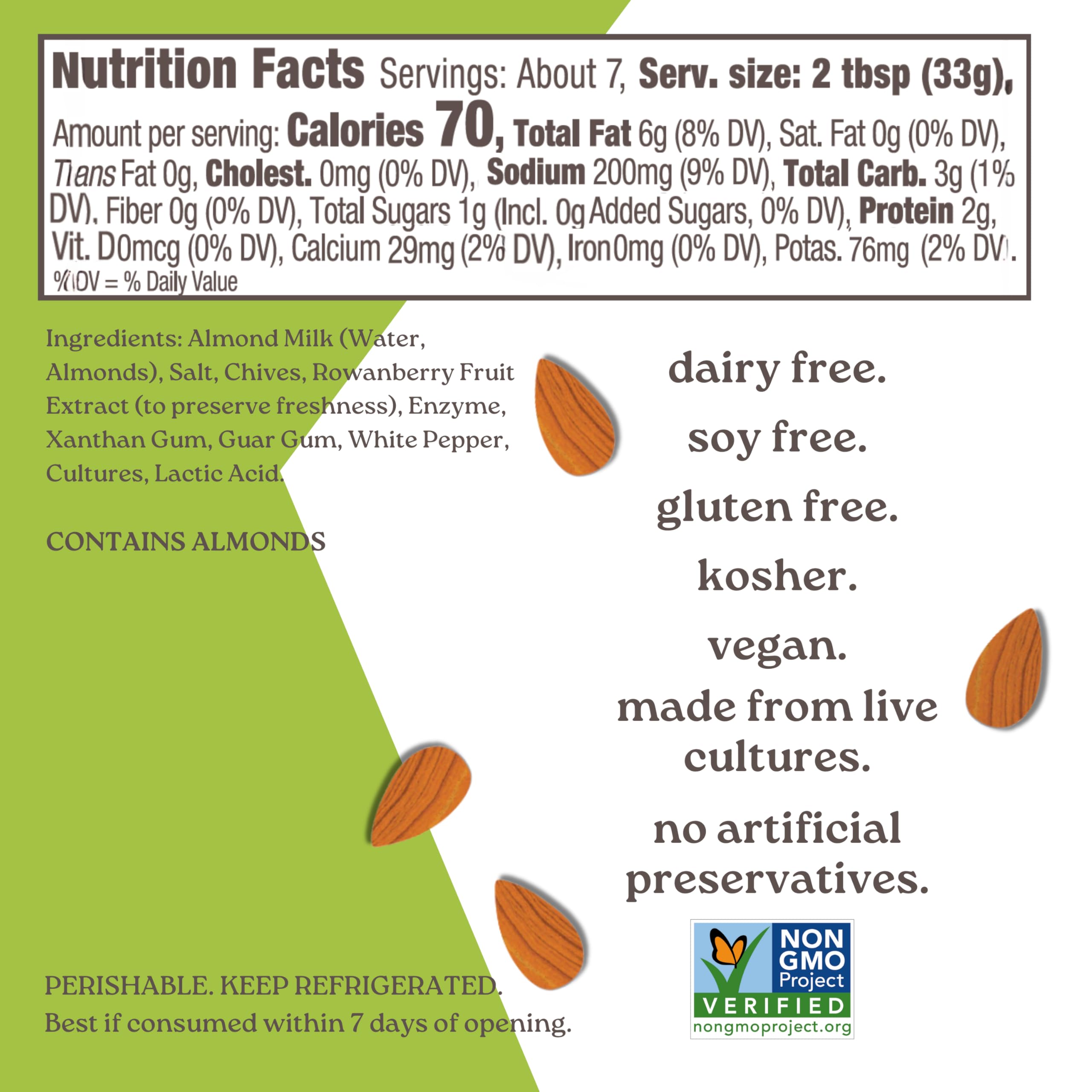 Kite Hill Chive Almond Milk Cream Cheese Style Spread 8 Ounces Dairy Free Whole 30 Approved Gluten Free — view 2